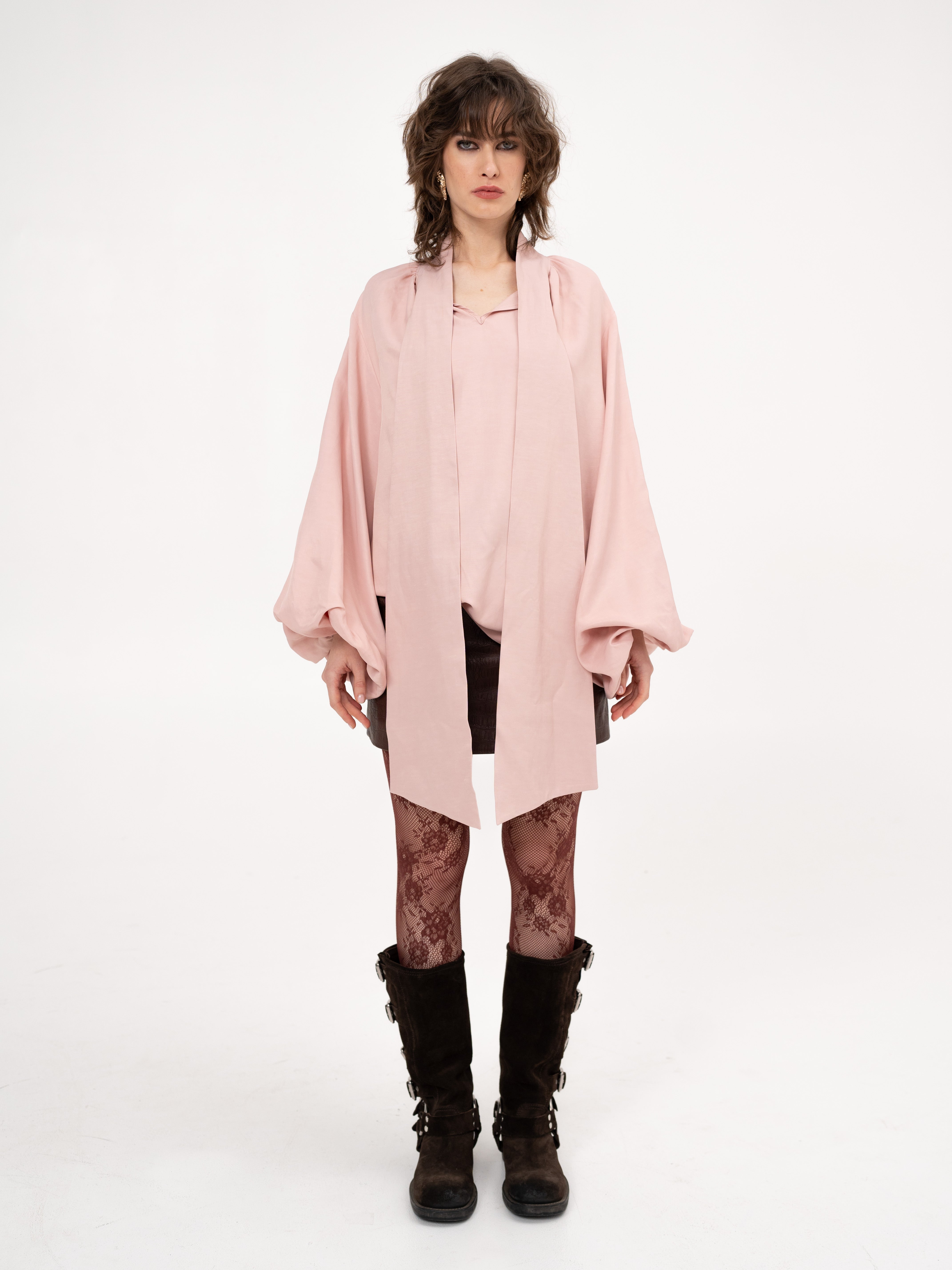 Pussy-bow shirt - Dusty rose side