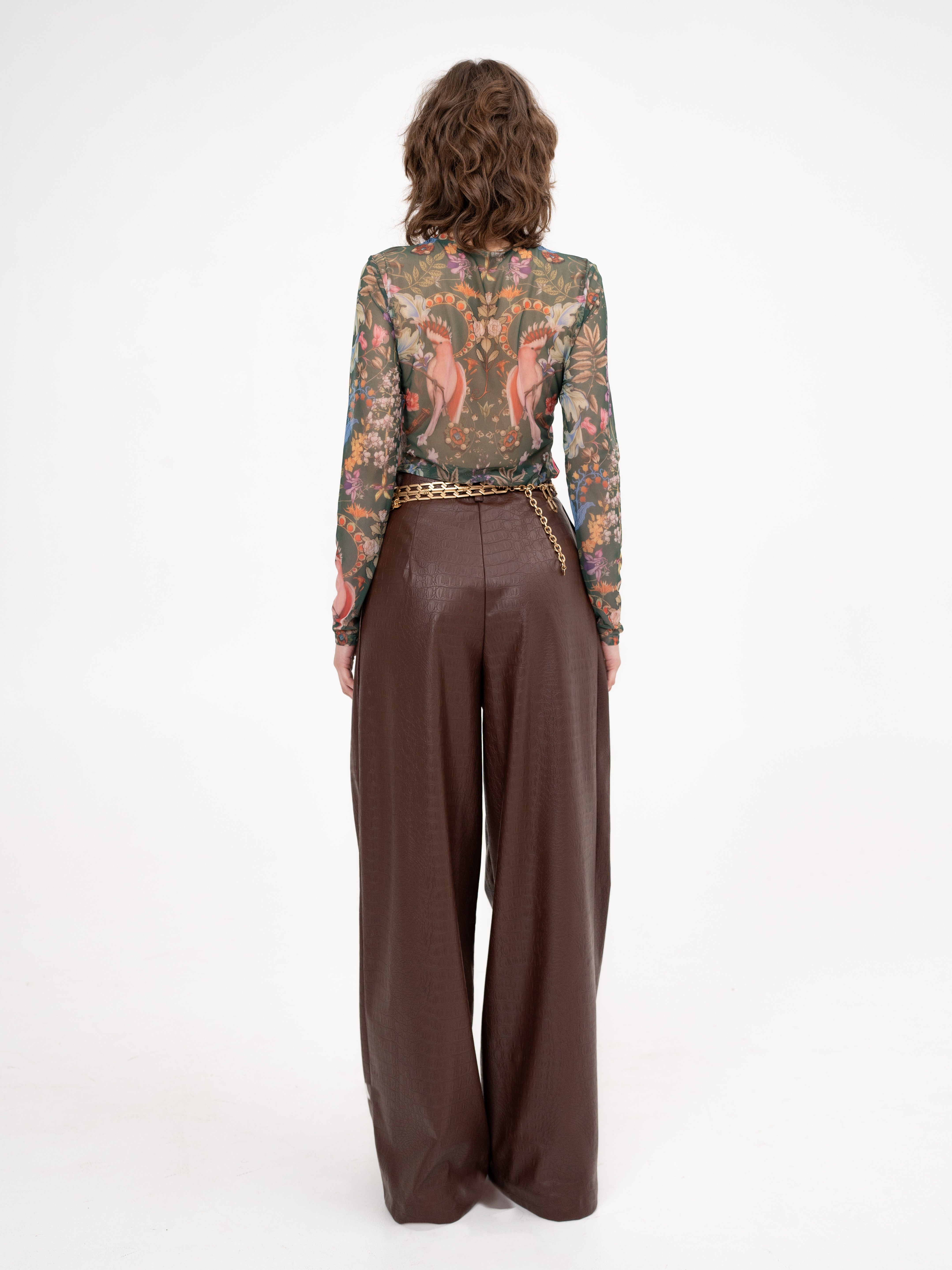 Faux leather croc effect wide leg pants in brown - Veni,vidi, vici