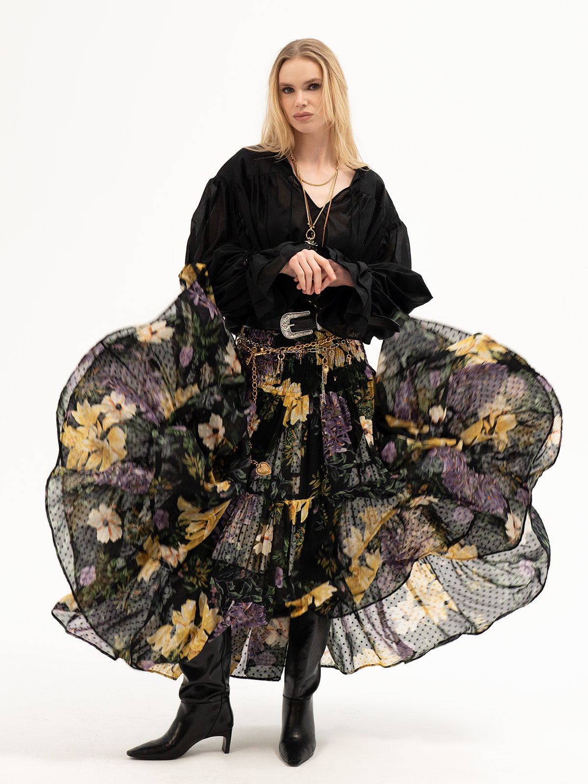 Maxi Layered Floral Skirt - Eiwaz Rune