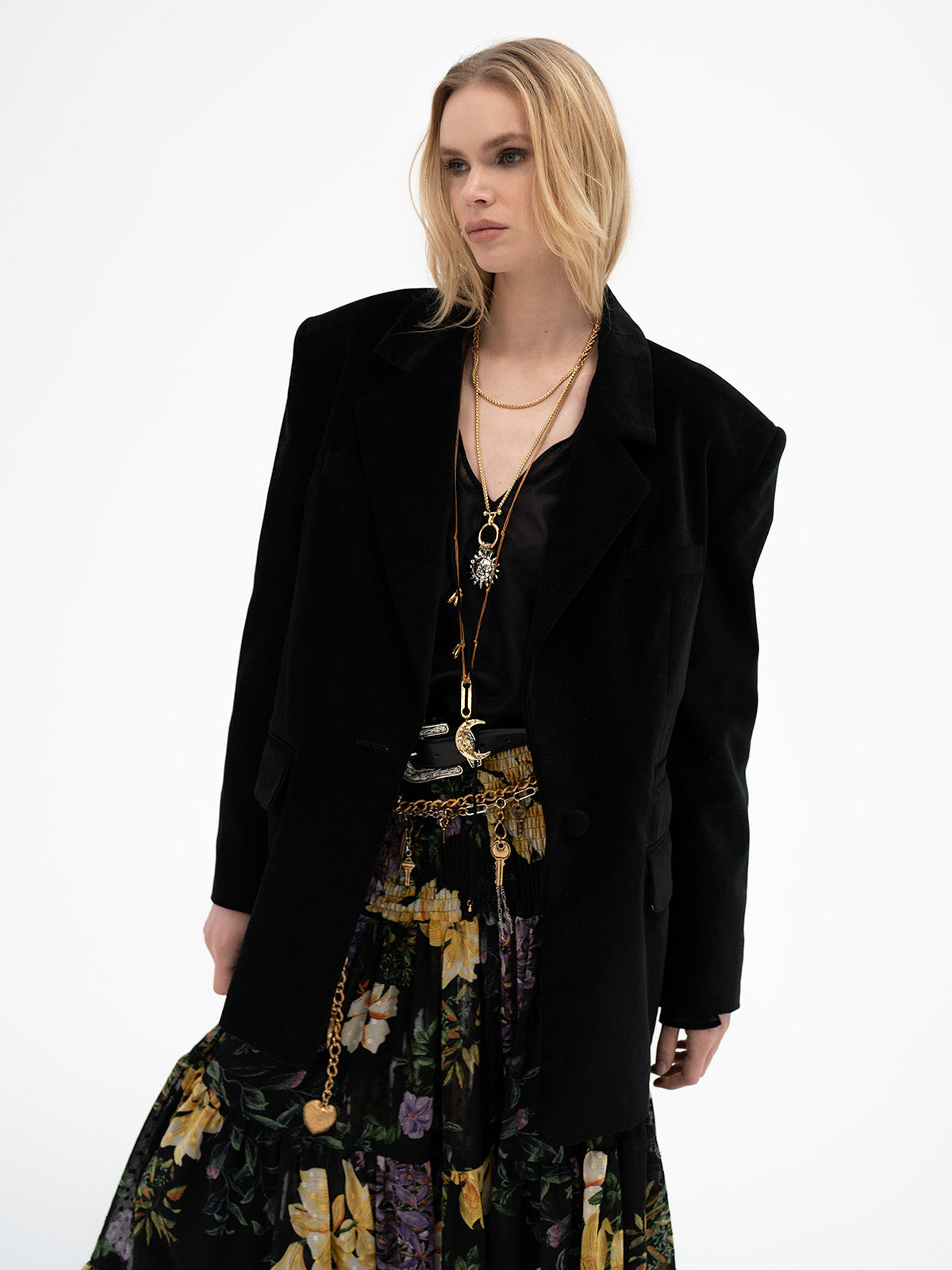 Oversized Velvet Black Blazer - Algiz Rune