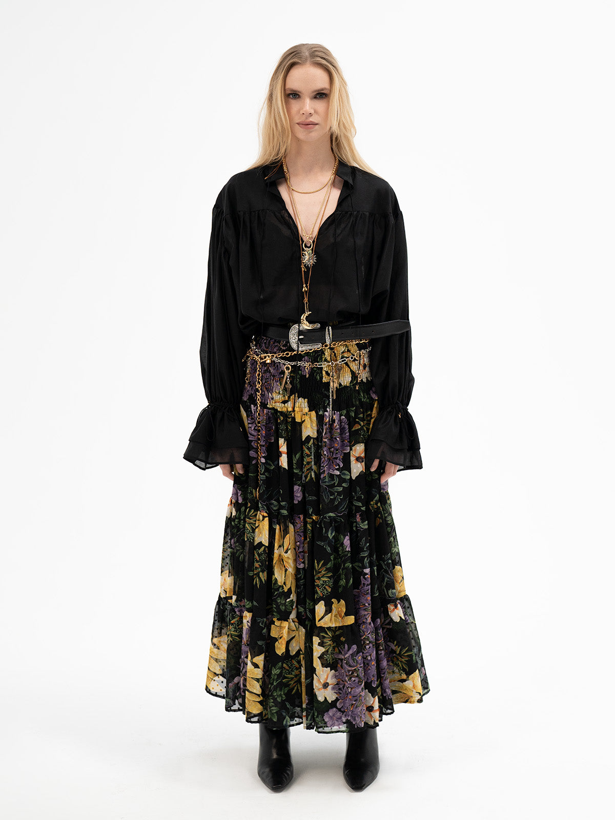 Flowing Black Blouse - Perthro Rune