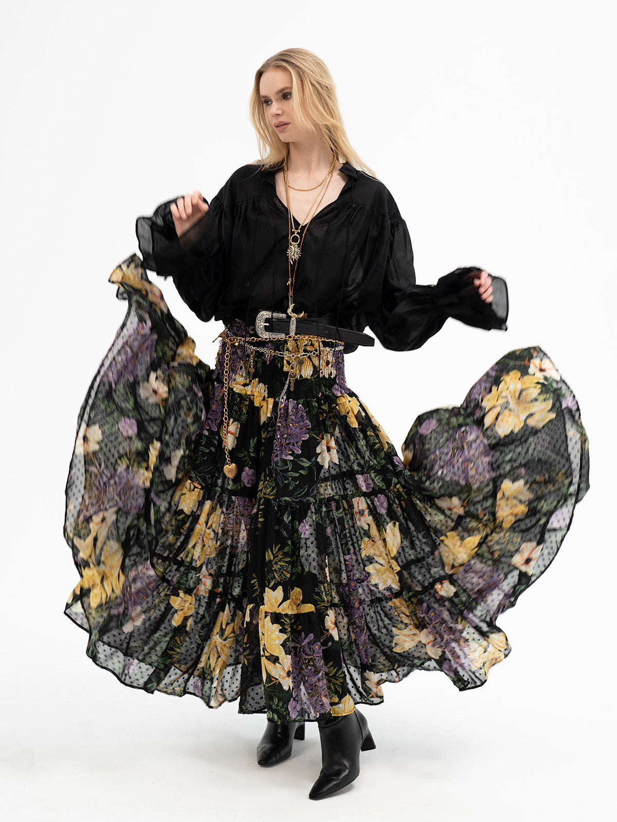 Maxi Layered Floral Skirt - Eiwaz Rune