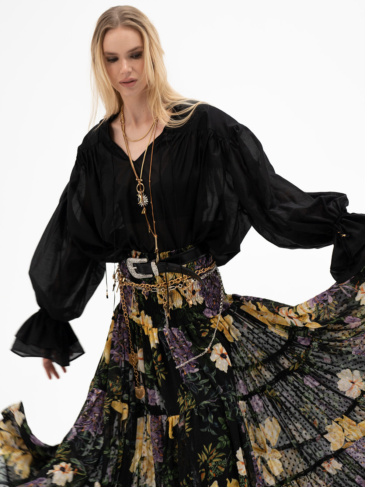 Flowing Black Blouse - Perthro Rune