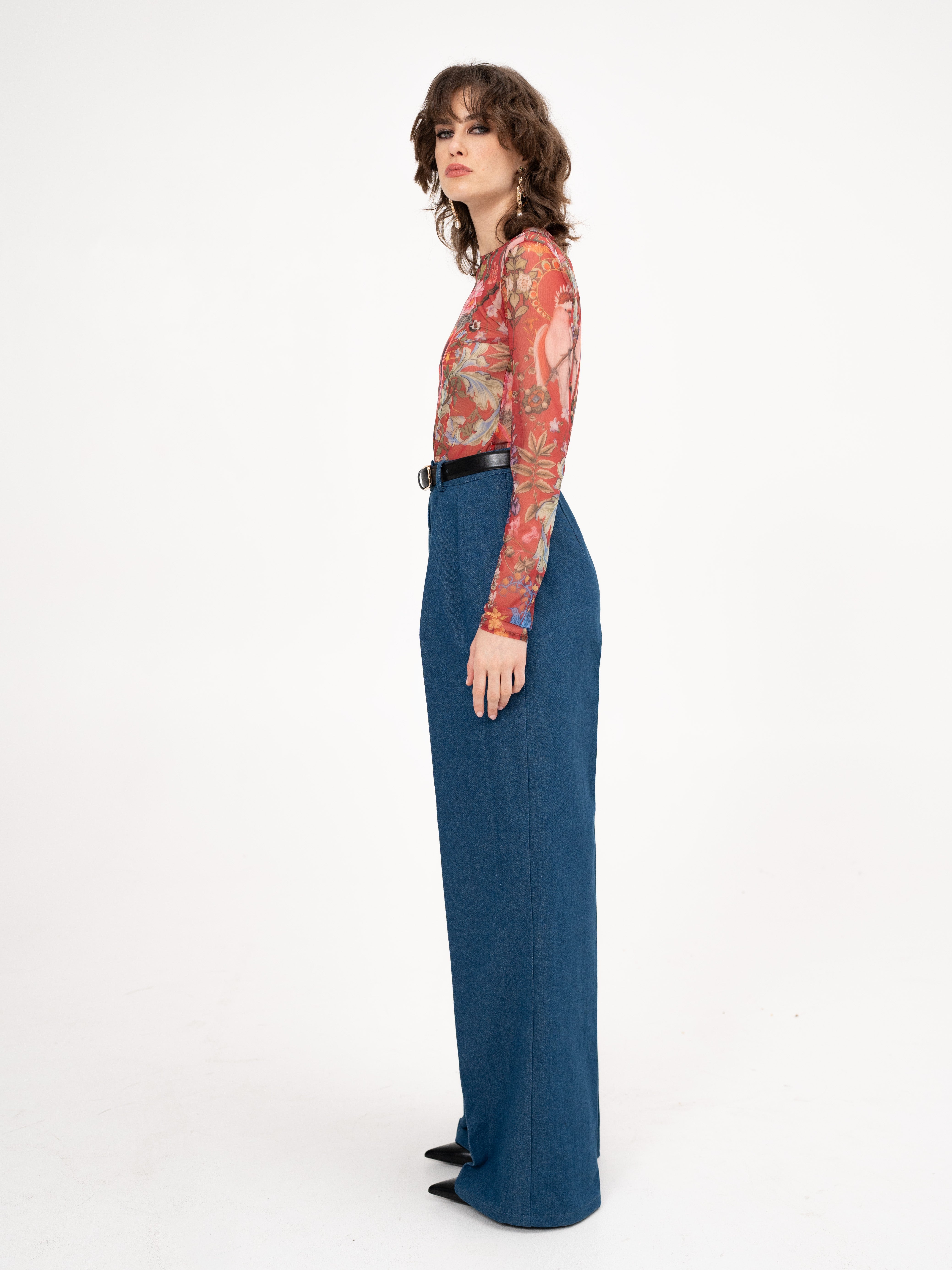 Printed Long Sleeve Mesh Top in burgundy - Rebel Heart