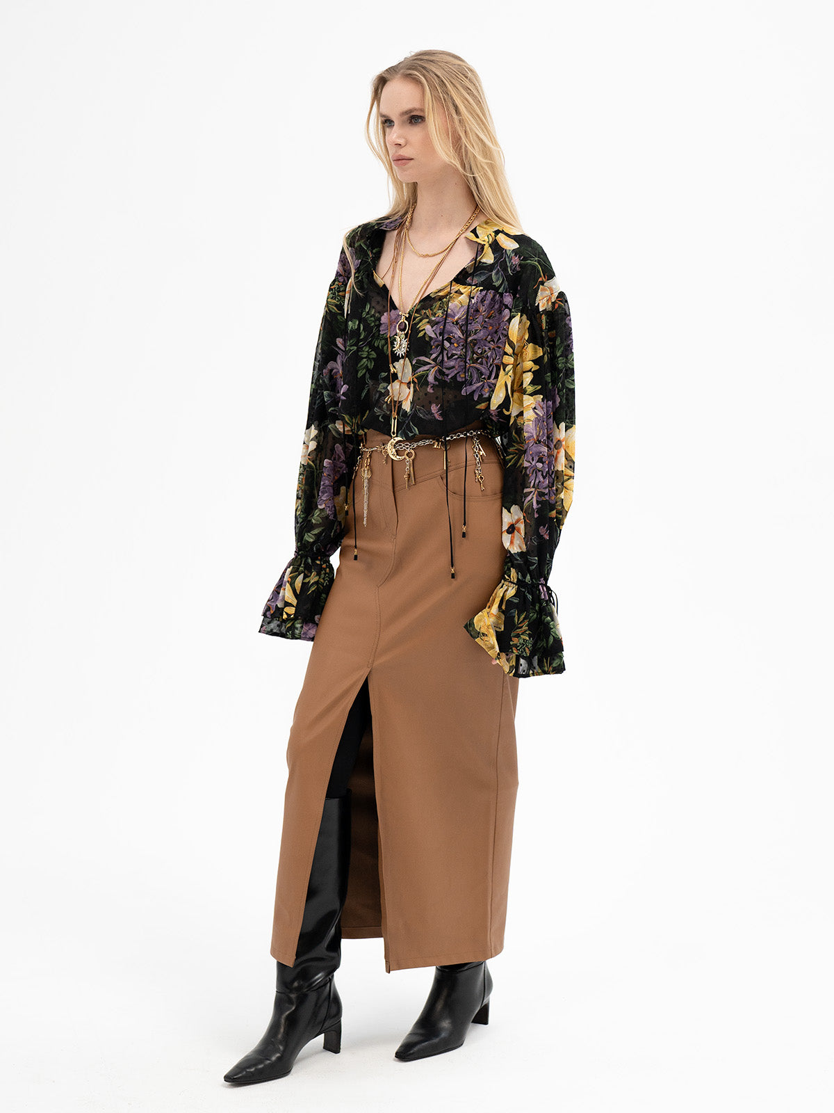 Faux Leather Midi Skirt - Gebo Rune