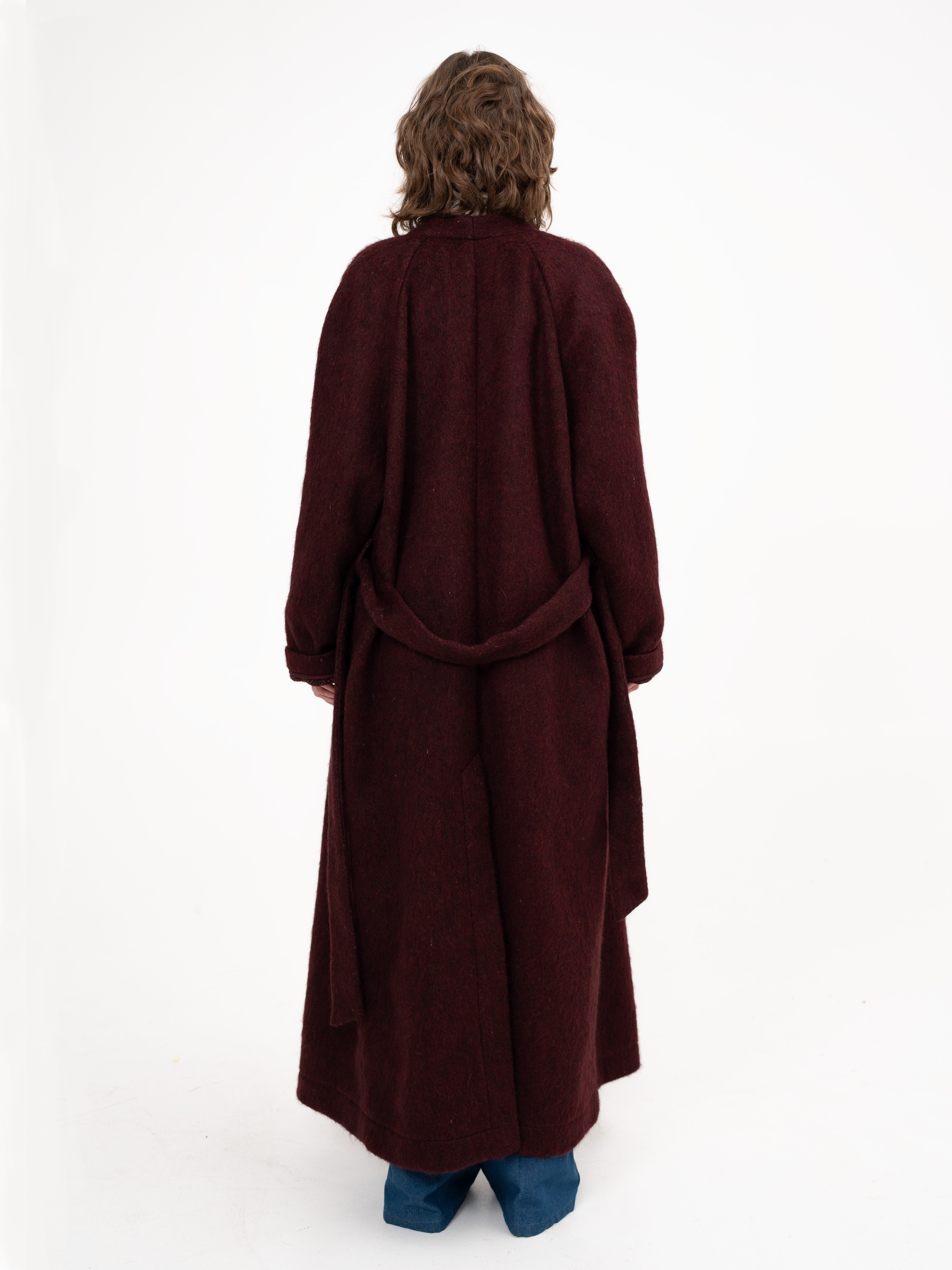 Wool Maxi Long Coat in Burgundy Color - Red Wine Supernova