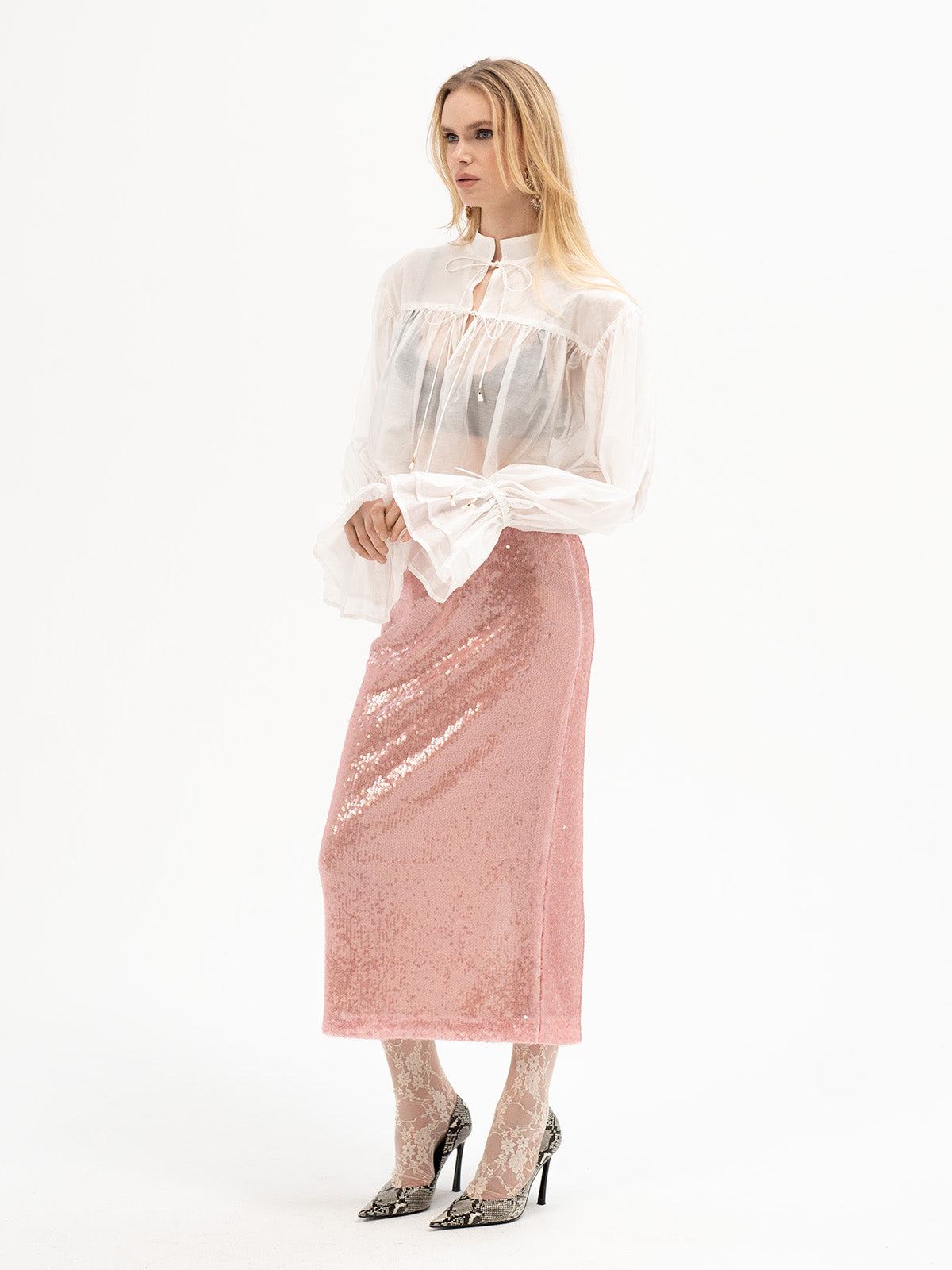 Sheer White Tie-Neck Blouse - Ingwaz Rune