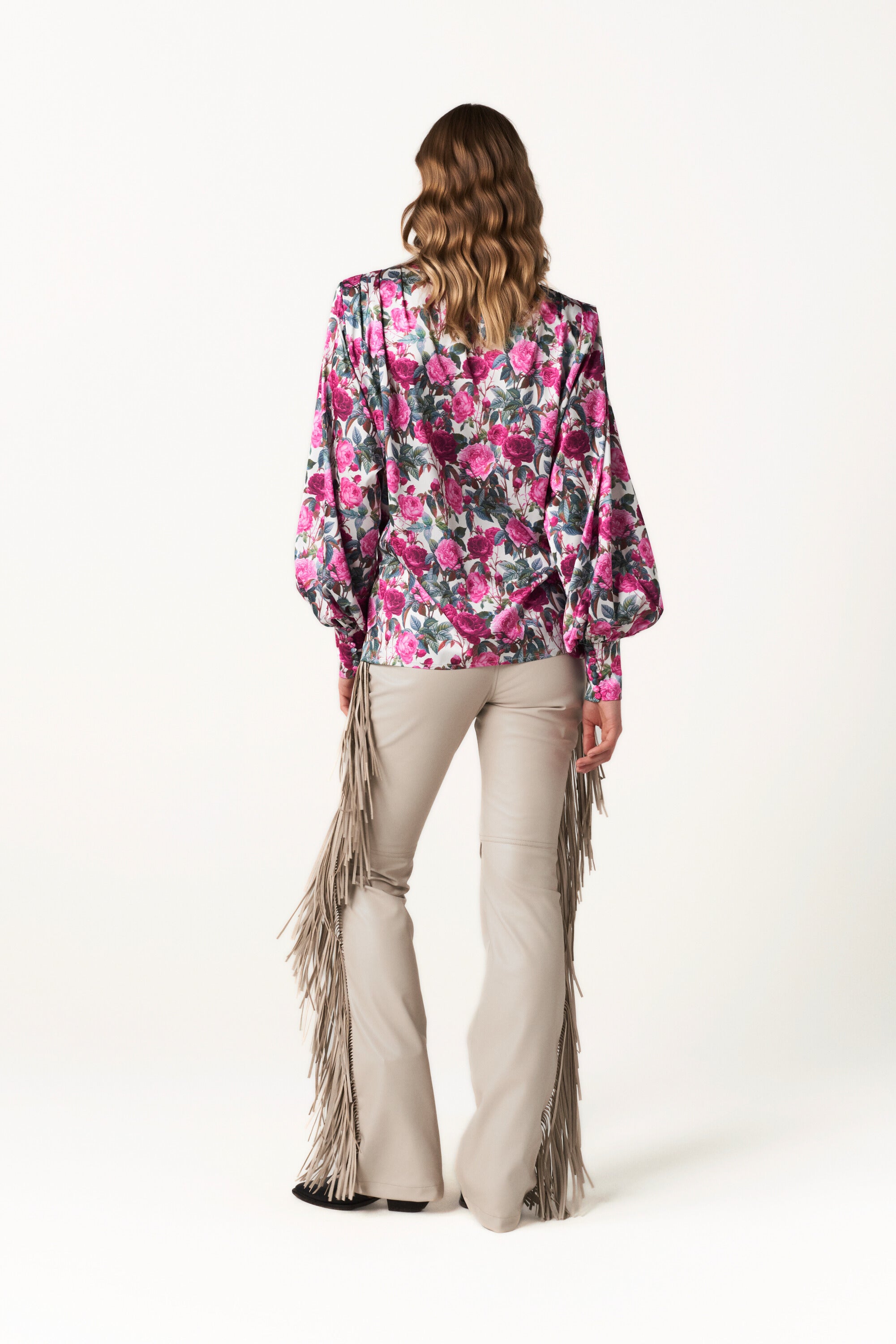 Draped Floral Satin Blouse - Wrapped in Bloom