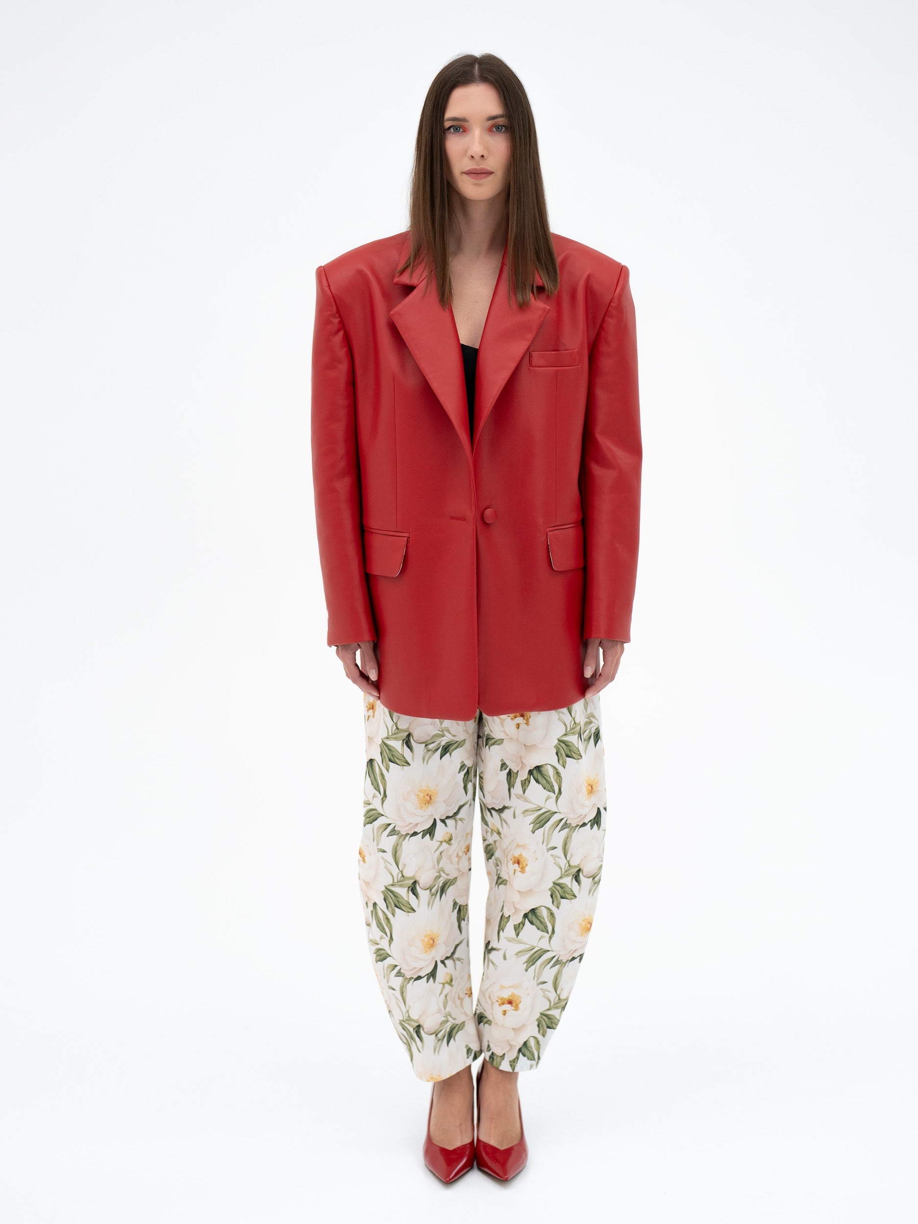 KAEN RED FAUX OVERSIZED BLAZER