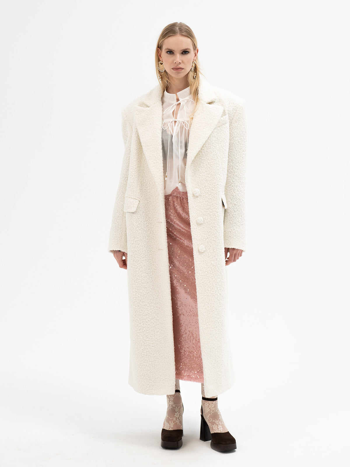 Long Textured Coat with Patterned Lining - Isa Rune