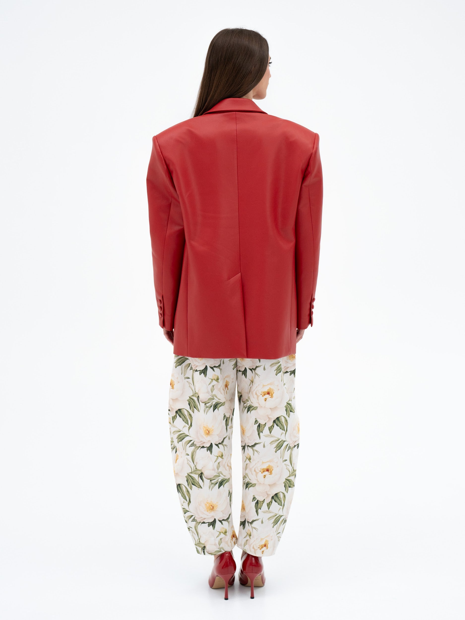 KAEN RED FAUX OVERSIZED BLAZER