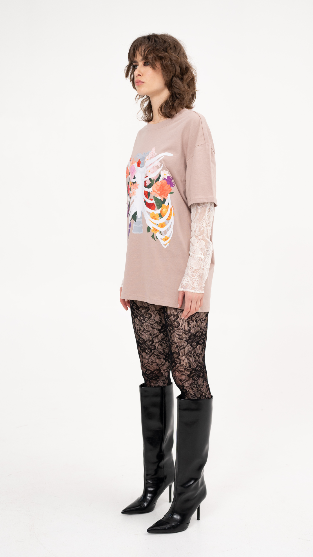 T-shirt with under-layer lace long sleeves - Smells Like Teen Spirit