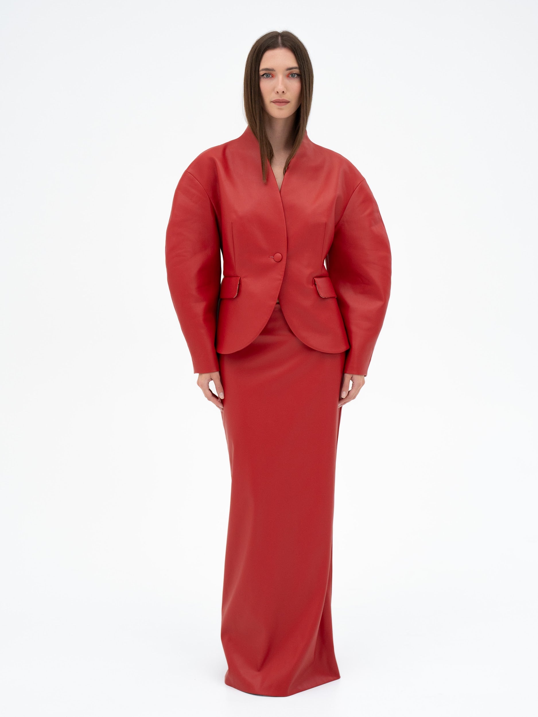 HI NO TORI RED FAUX SCULPTED BLAZER