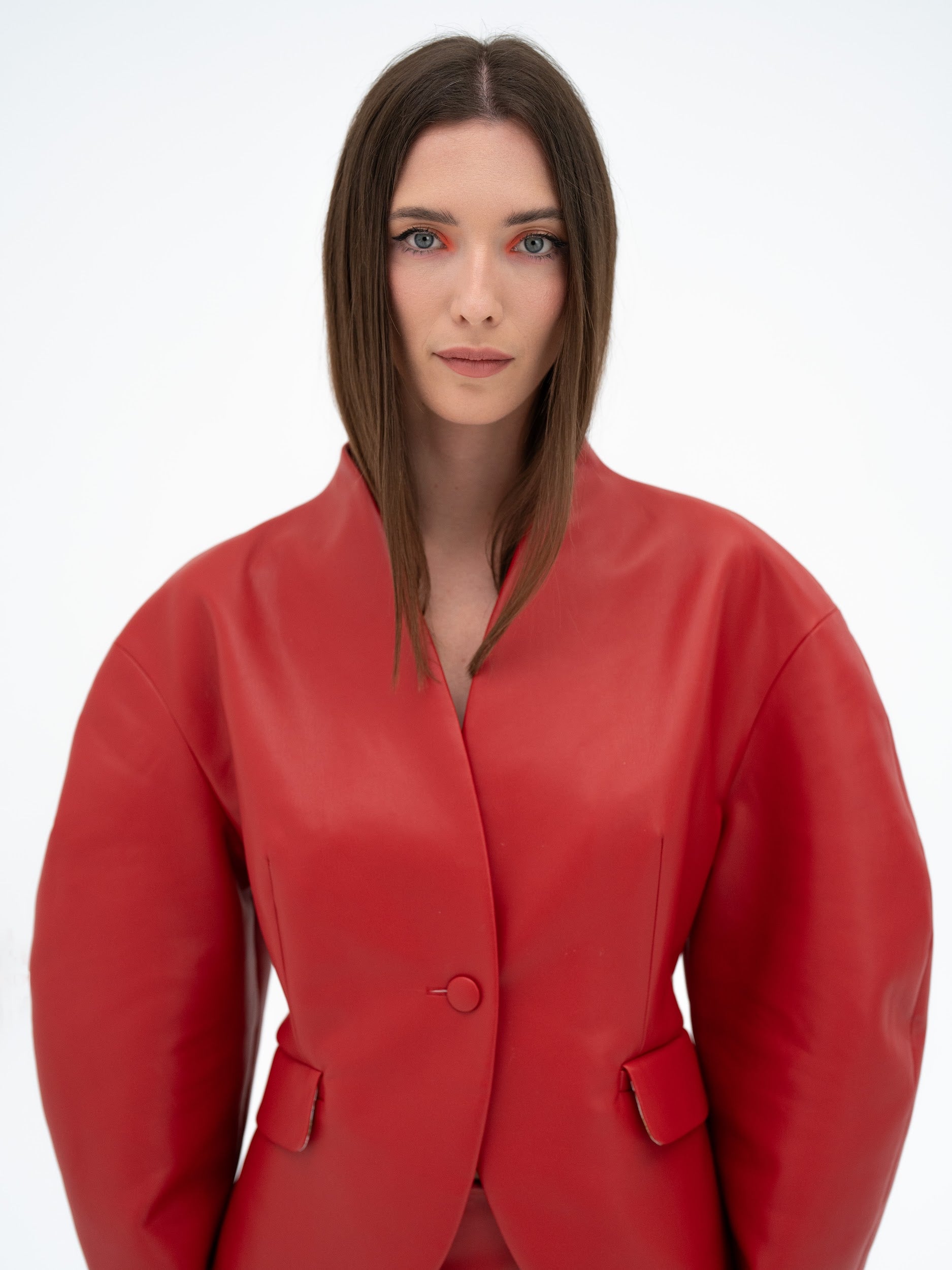HI NO TORI RED FAUX SCULPTED BLAZER