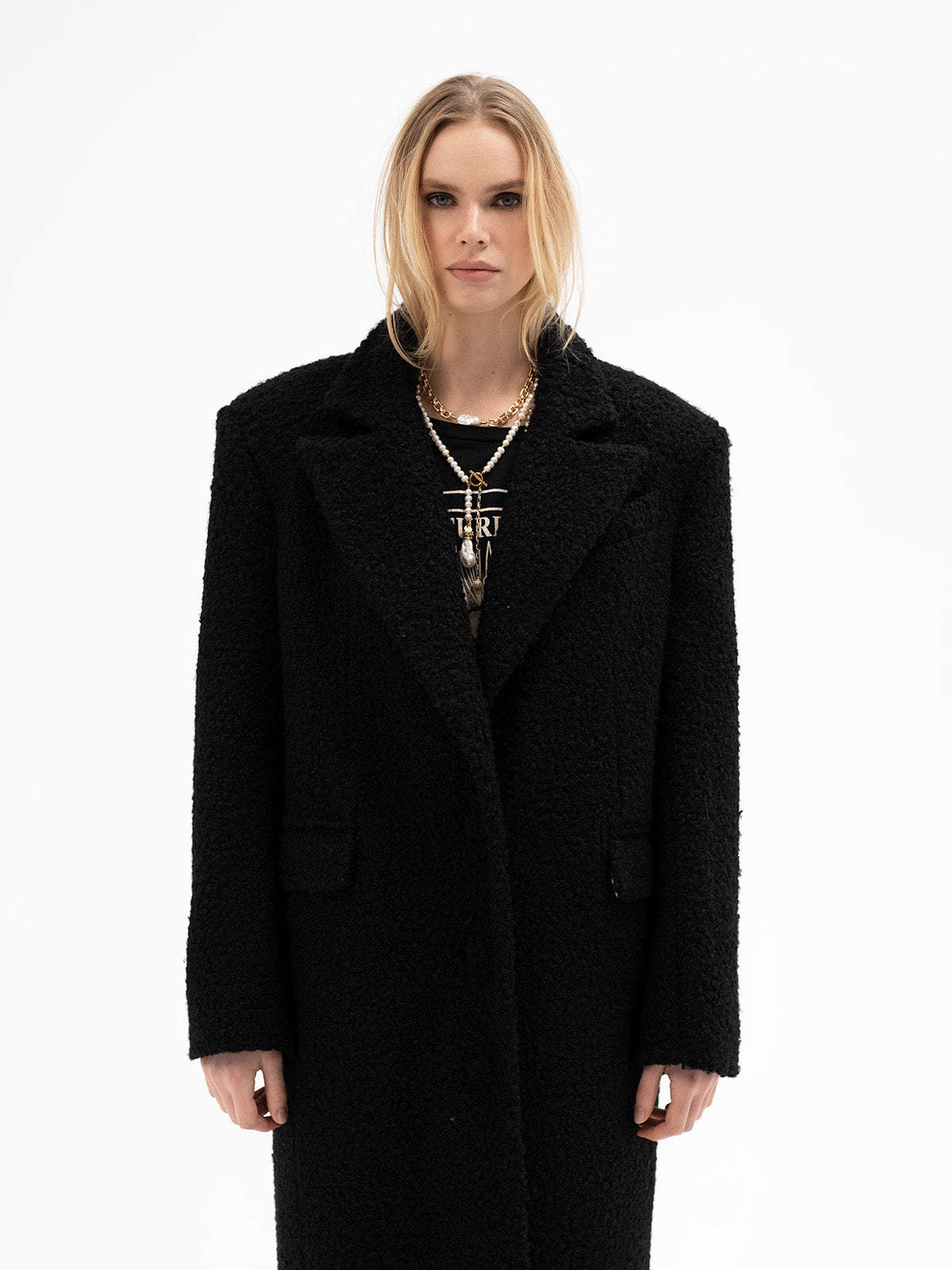 Black Bouclé Wool Maxi Coat - Teiwaz Rune