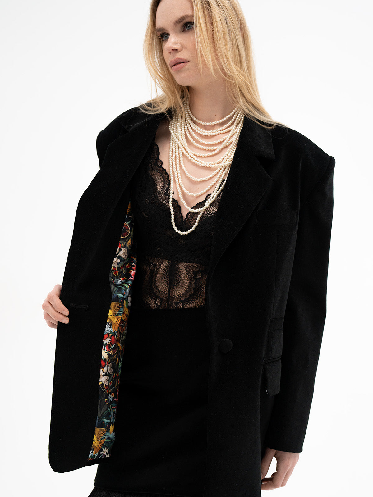 Oversized Velvet Black Blazer - Algiz Rune