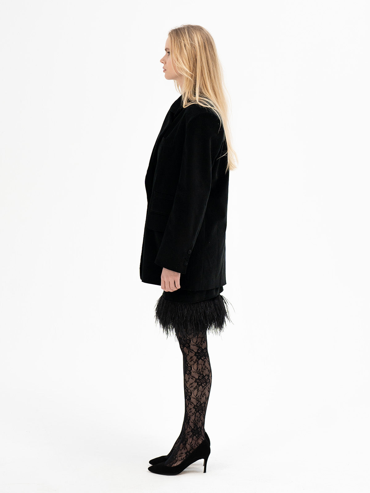 Oversized Velvet Black Blazer - Algiz Rune