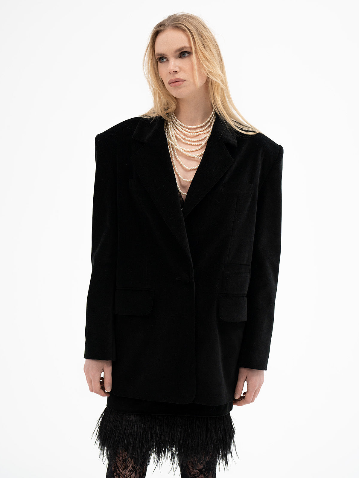 Oversized Velvet Black Blazer - Algiz Rune