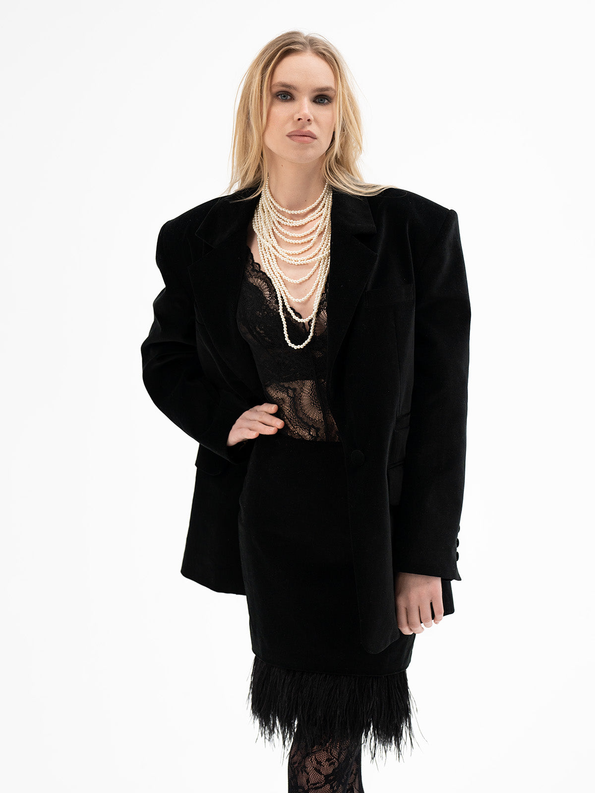 Oversized Velvet Black Blazer - Algiz Rune