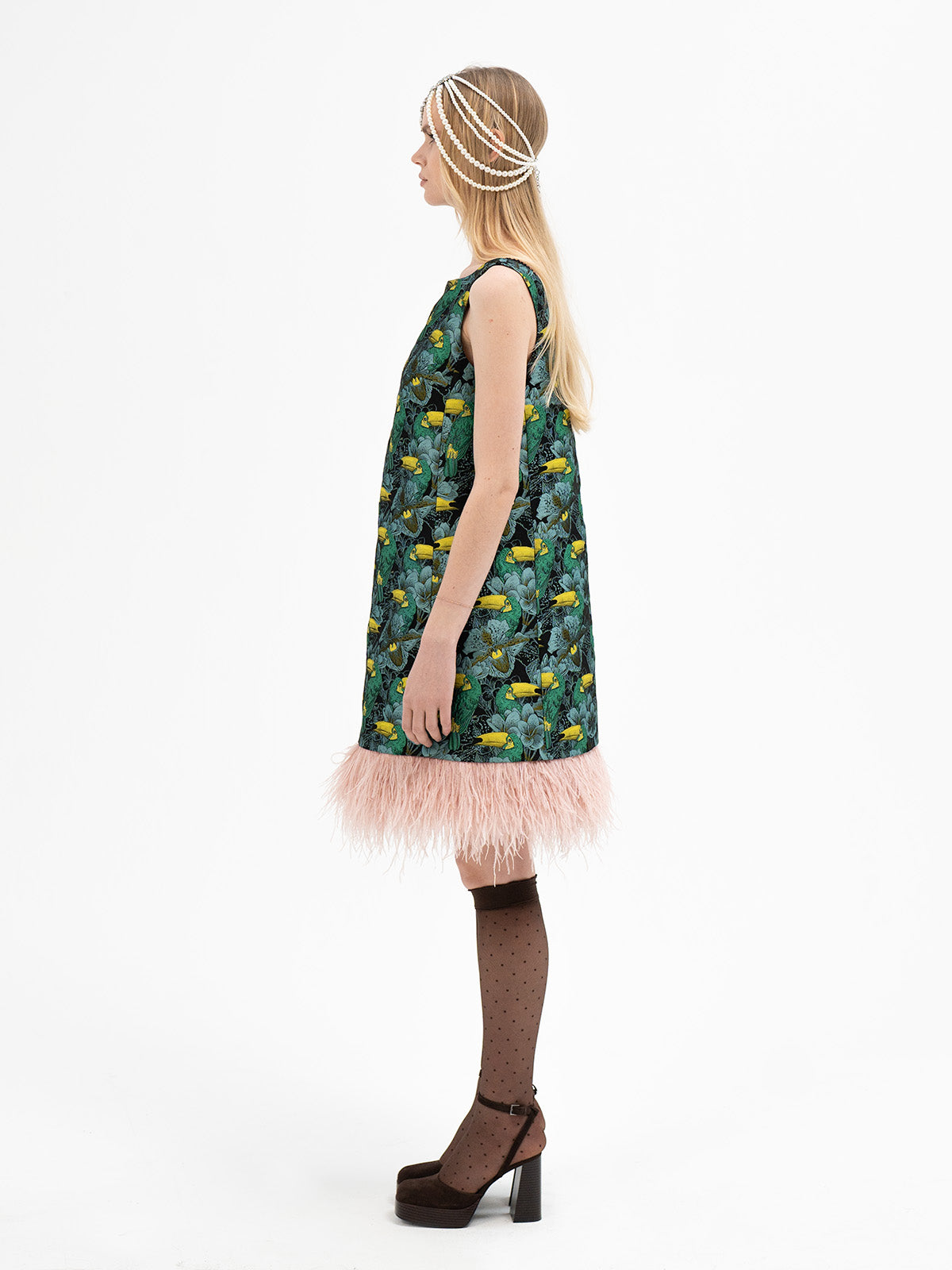 Silk Jacquard Feather Dress - Mannaz Rune