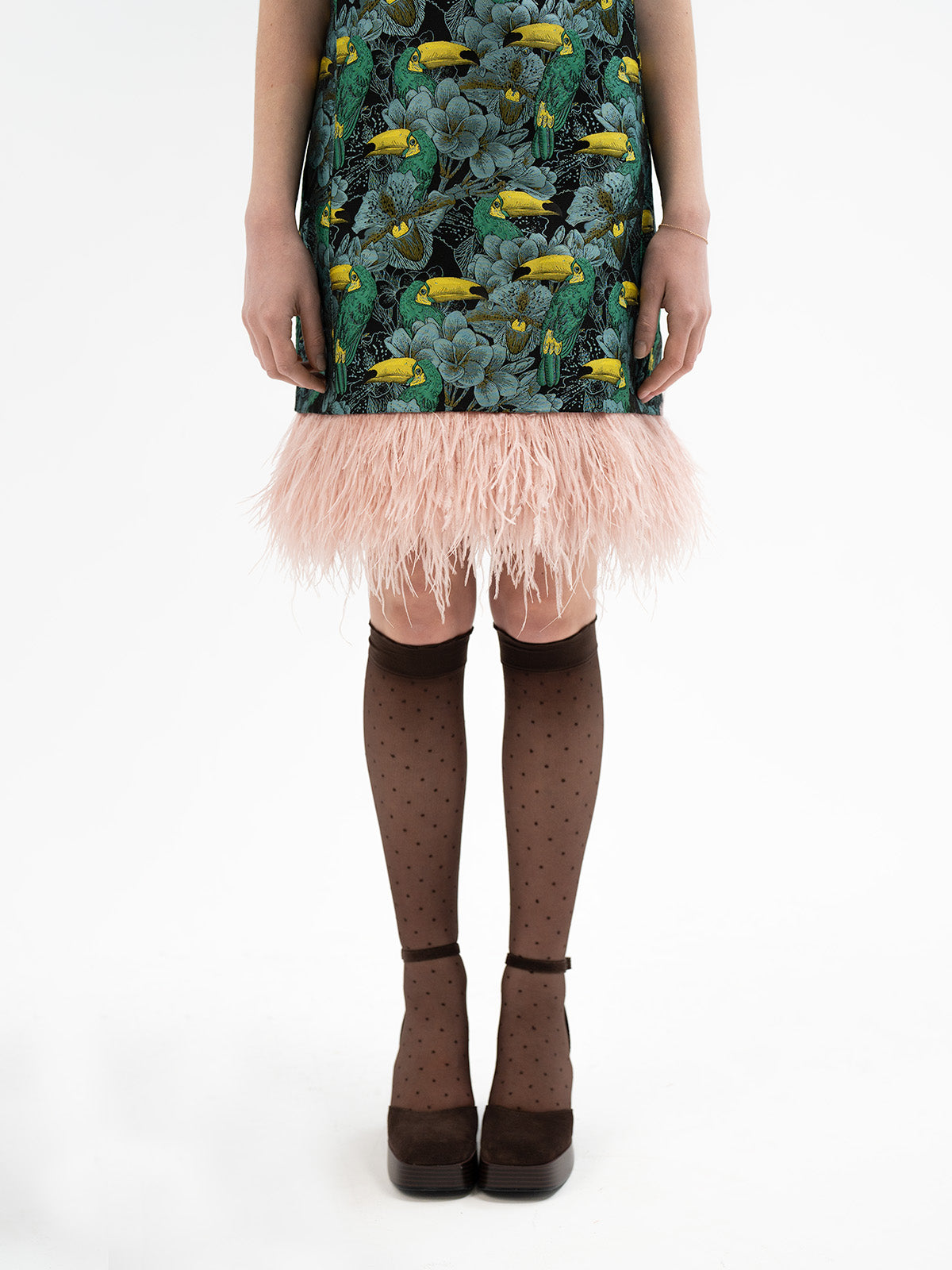 Silk Jacquard Feather Dress - Mannaz Rune