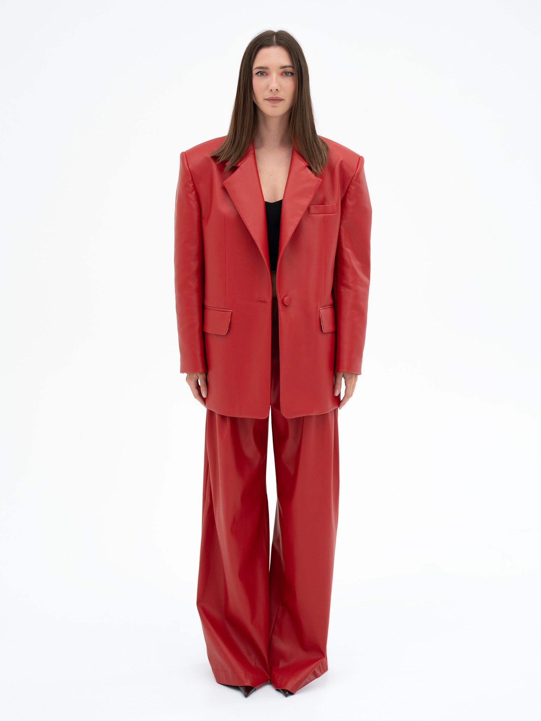 KAEN RED FAUX OVERSIZED BLAZER