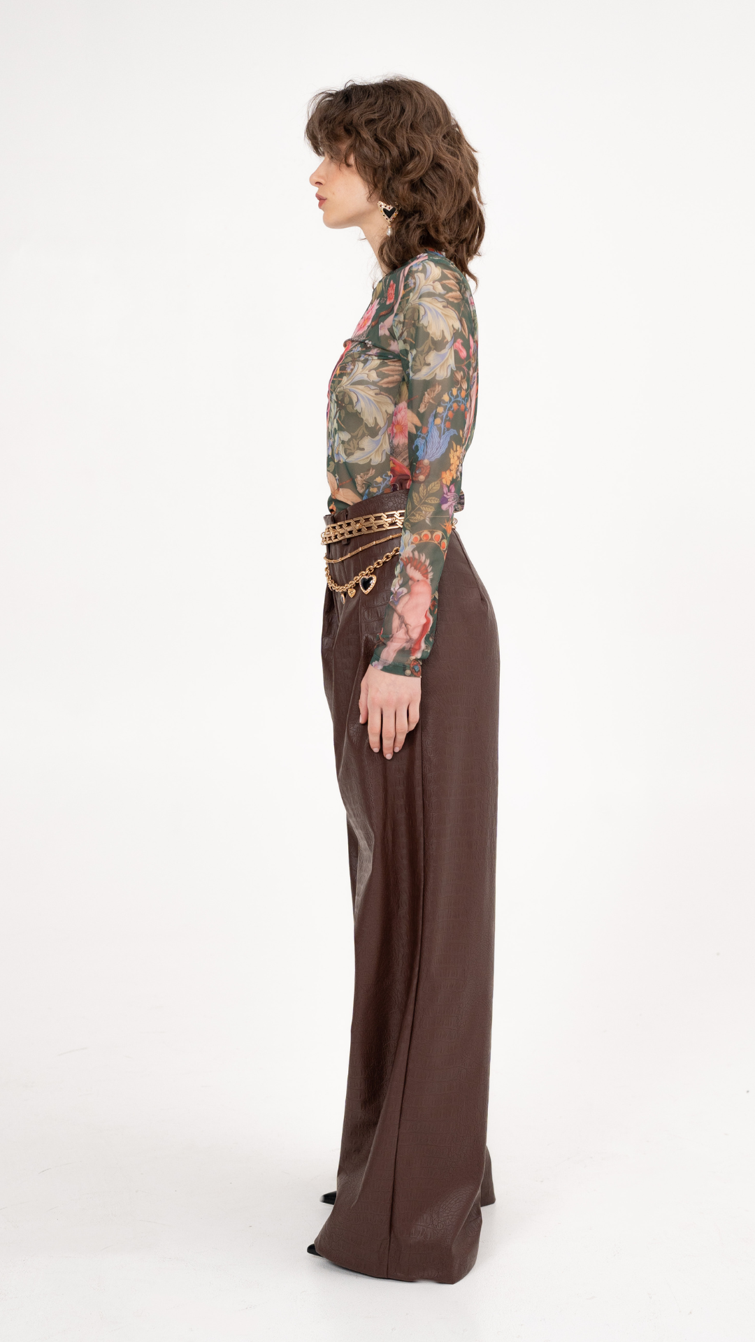 Printed Long Sleeve Mesh Top in Green - Graffiti Heart