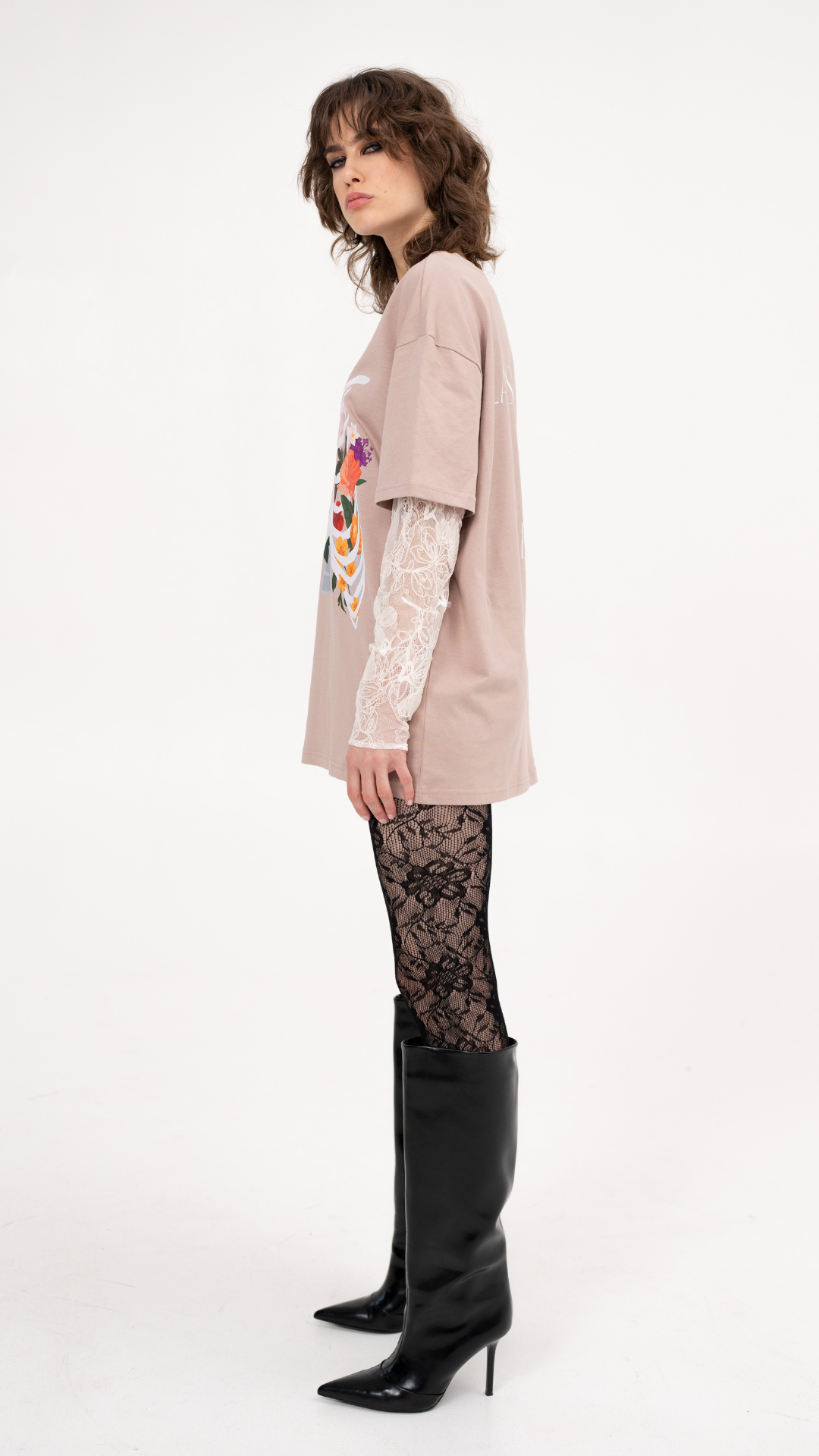 T-shirt with under-layer lace long sleeves - Smells Like Teen Spirit