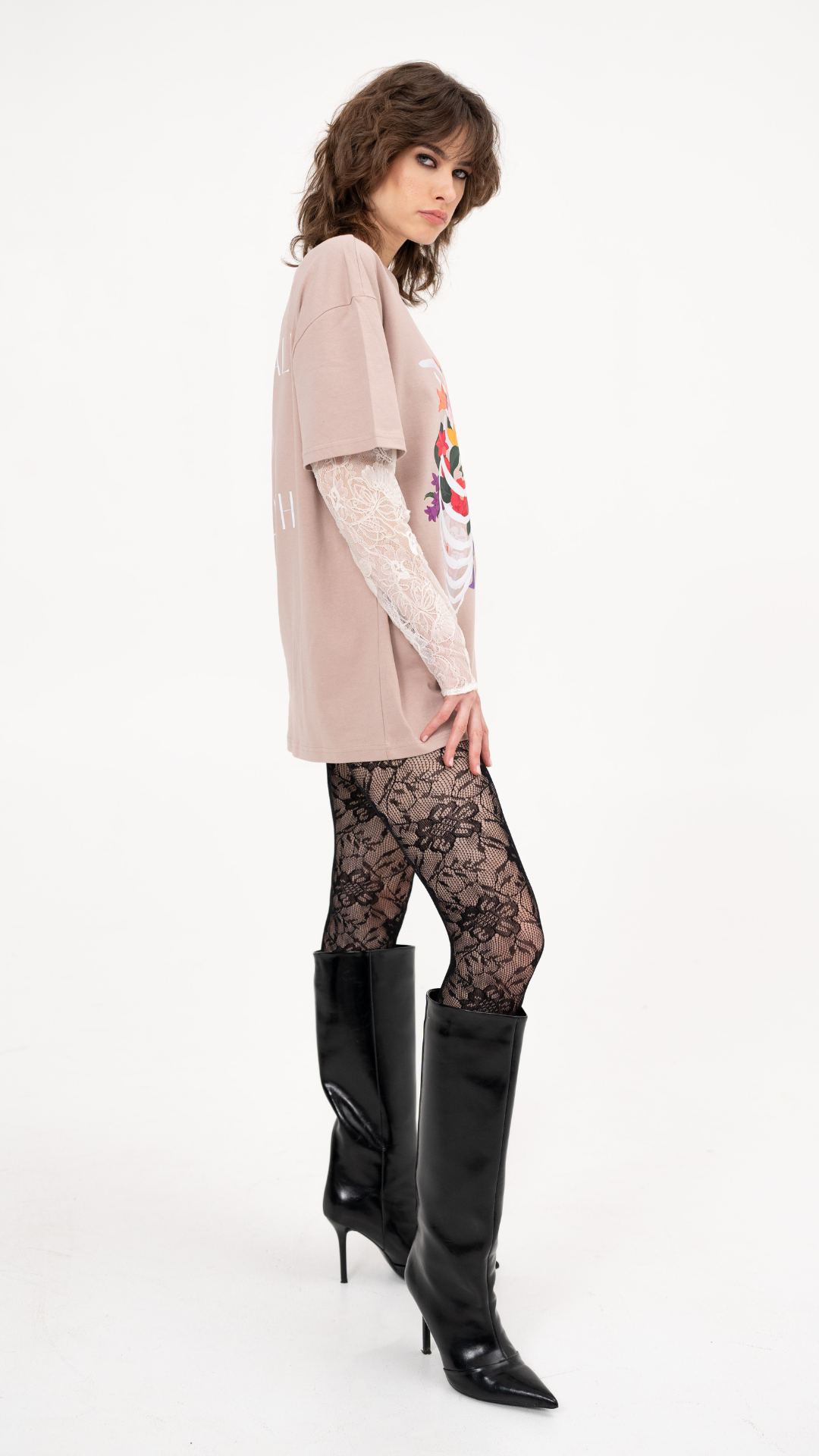 T-shirt with under-layer lace long sleeves - Smells Like Teen Spirit