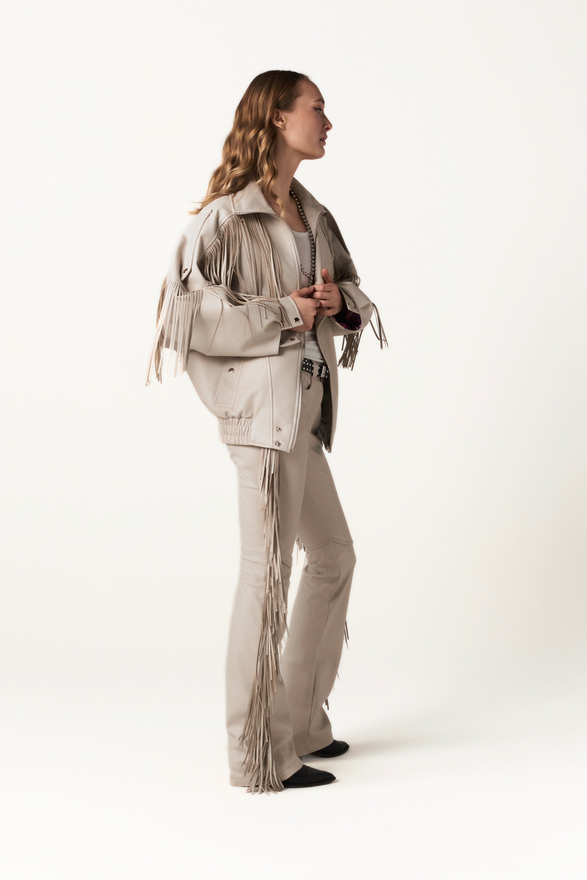 Fringed Faux Leather Bomber with Floral Lining - The Secret Bloom