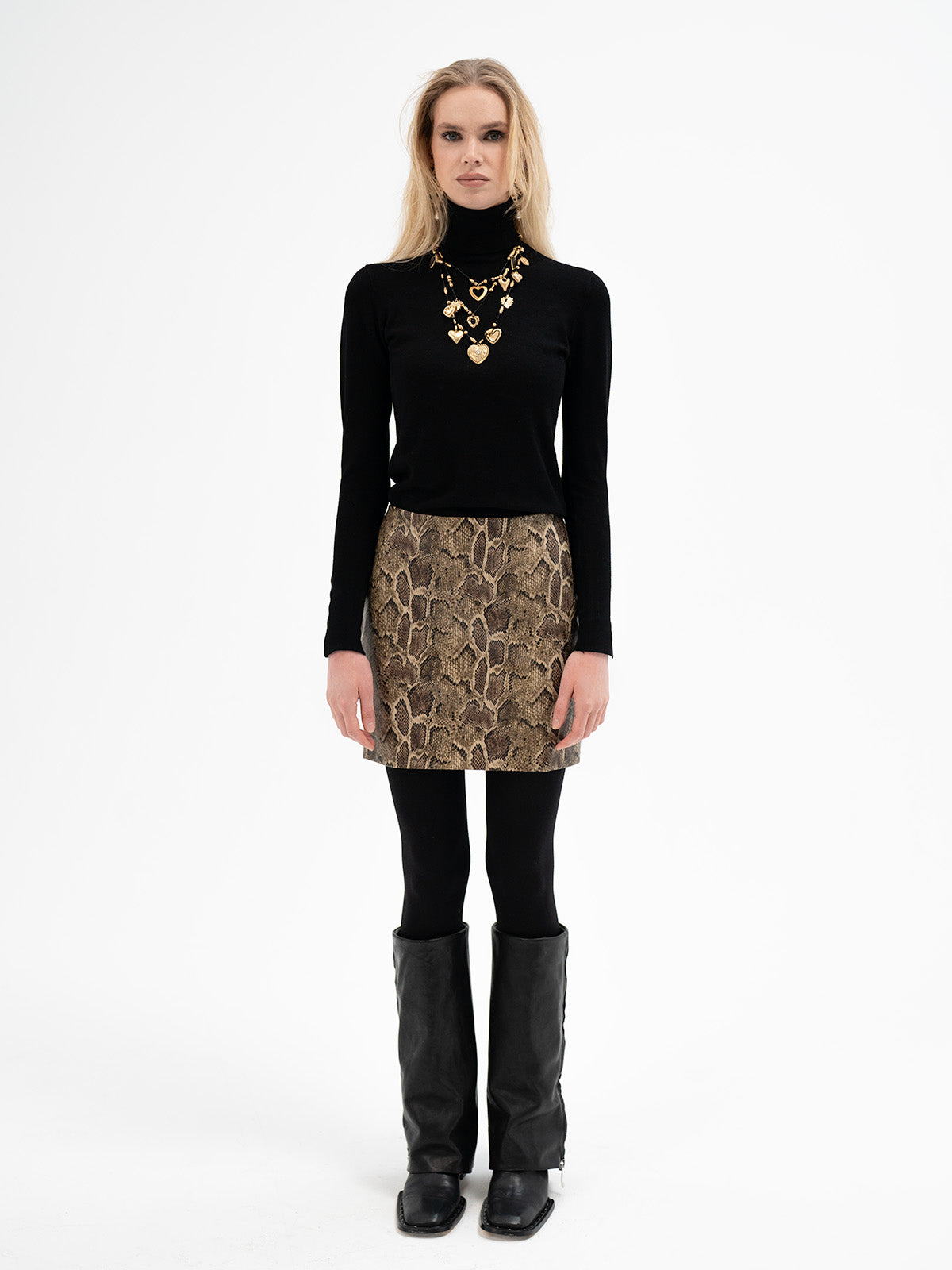 Snake Print Faux Leather Mini Skirt - Berkano Rune
