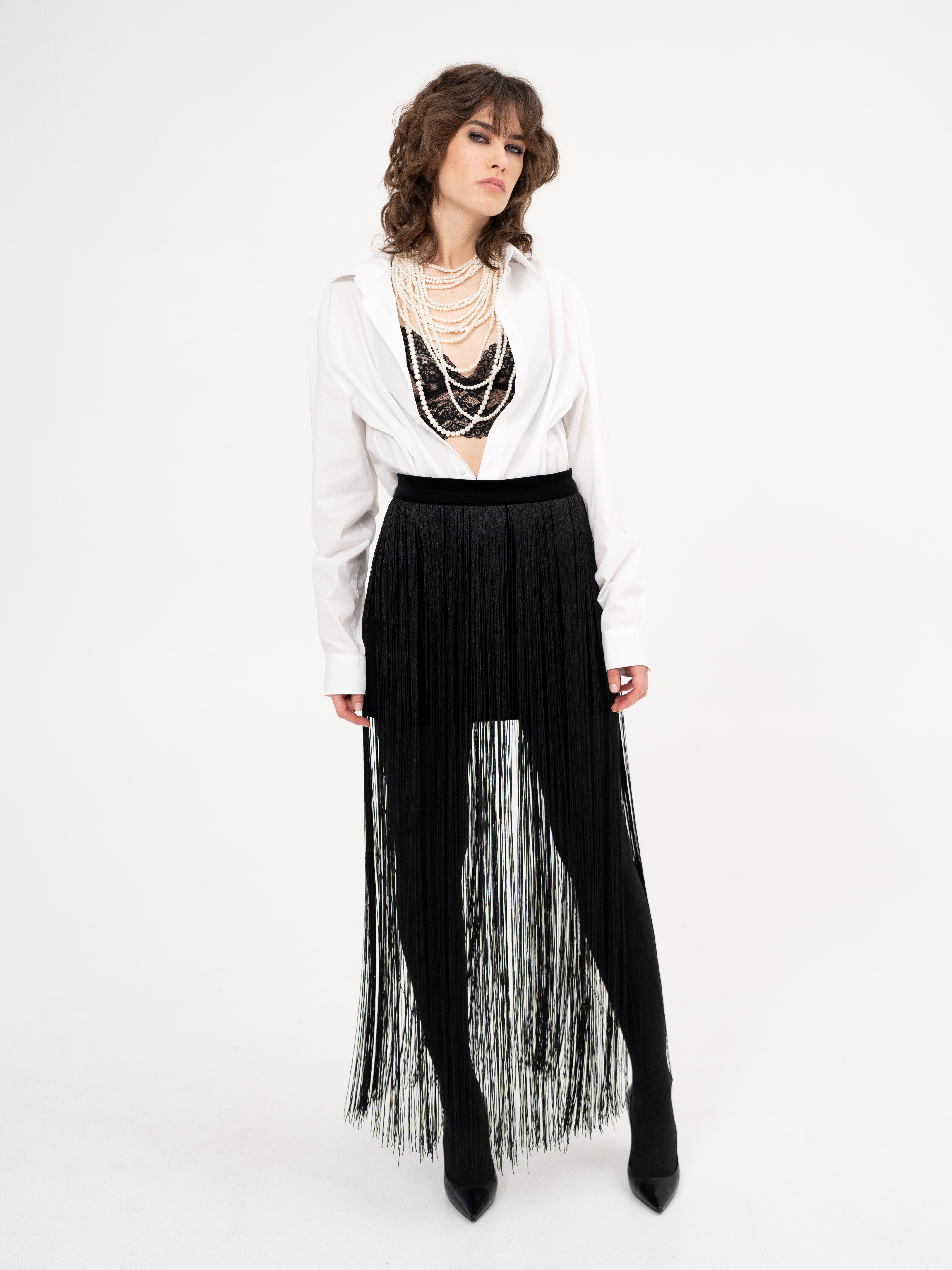 Long tassel skirt in black - Just try