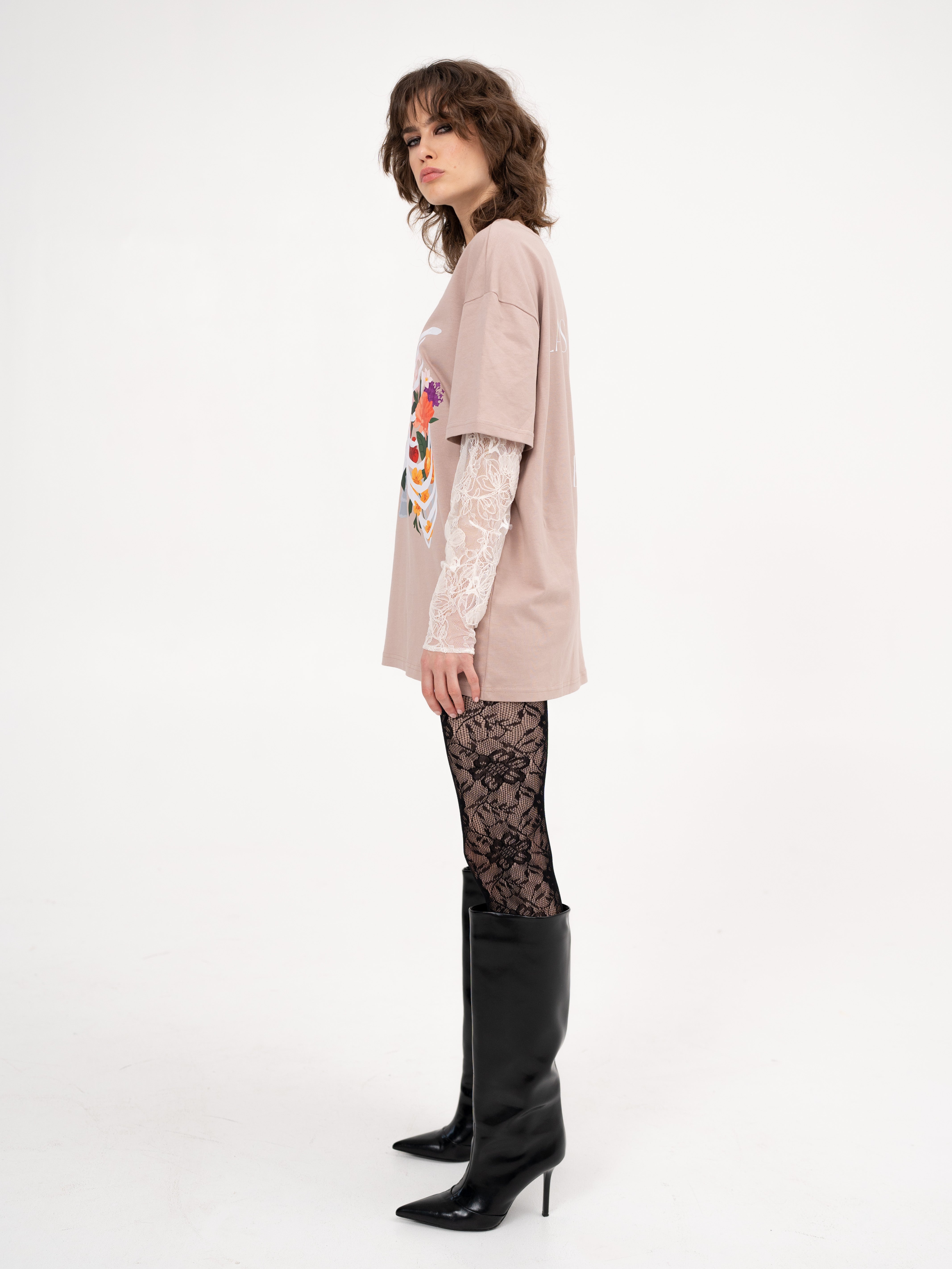 T-shirt with under-layer lace long sleeves - Smells Like Teen Spirit
