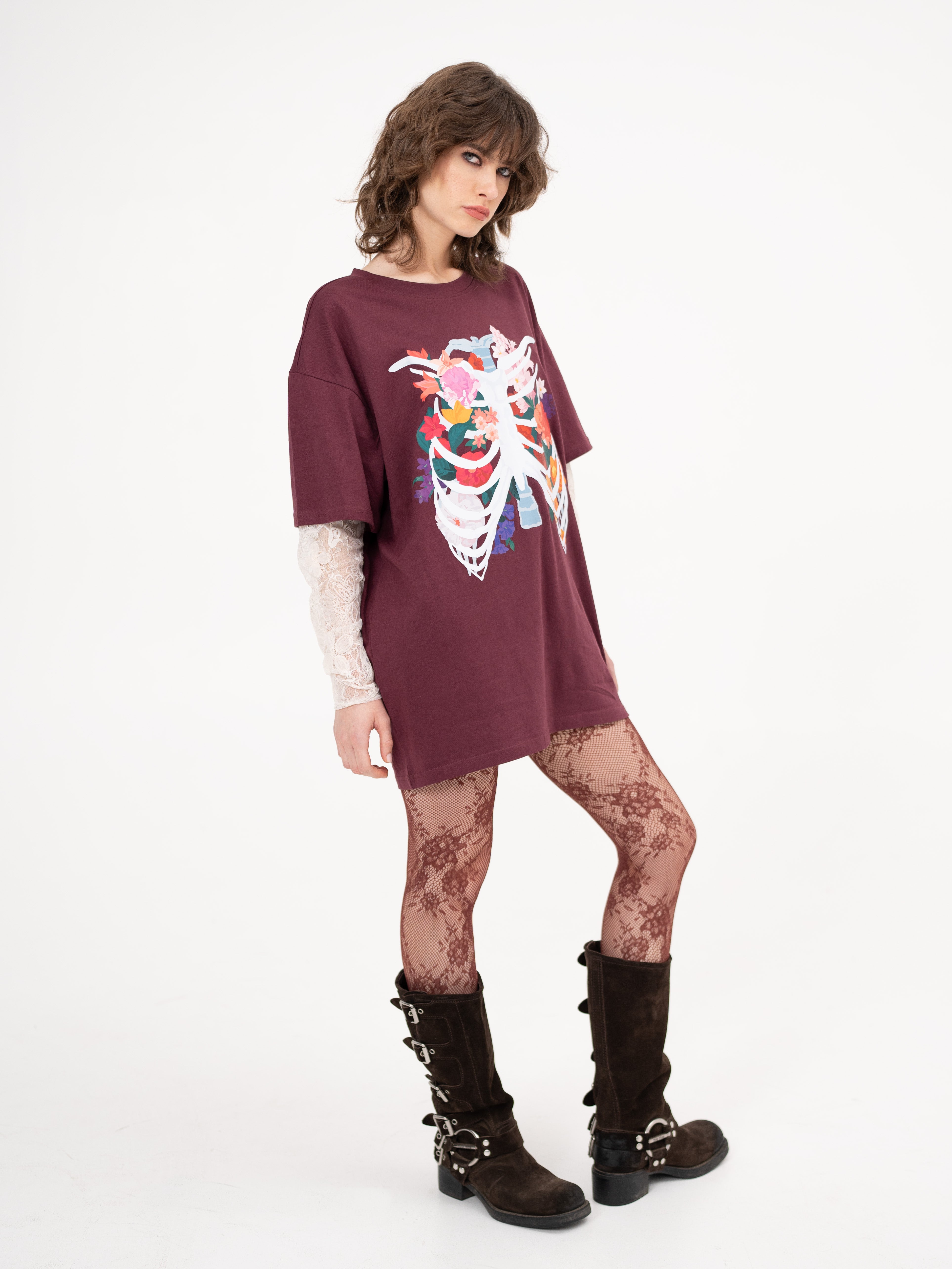 T-shirt with under-layer lace long sleeves - Comfort zone