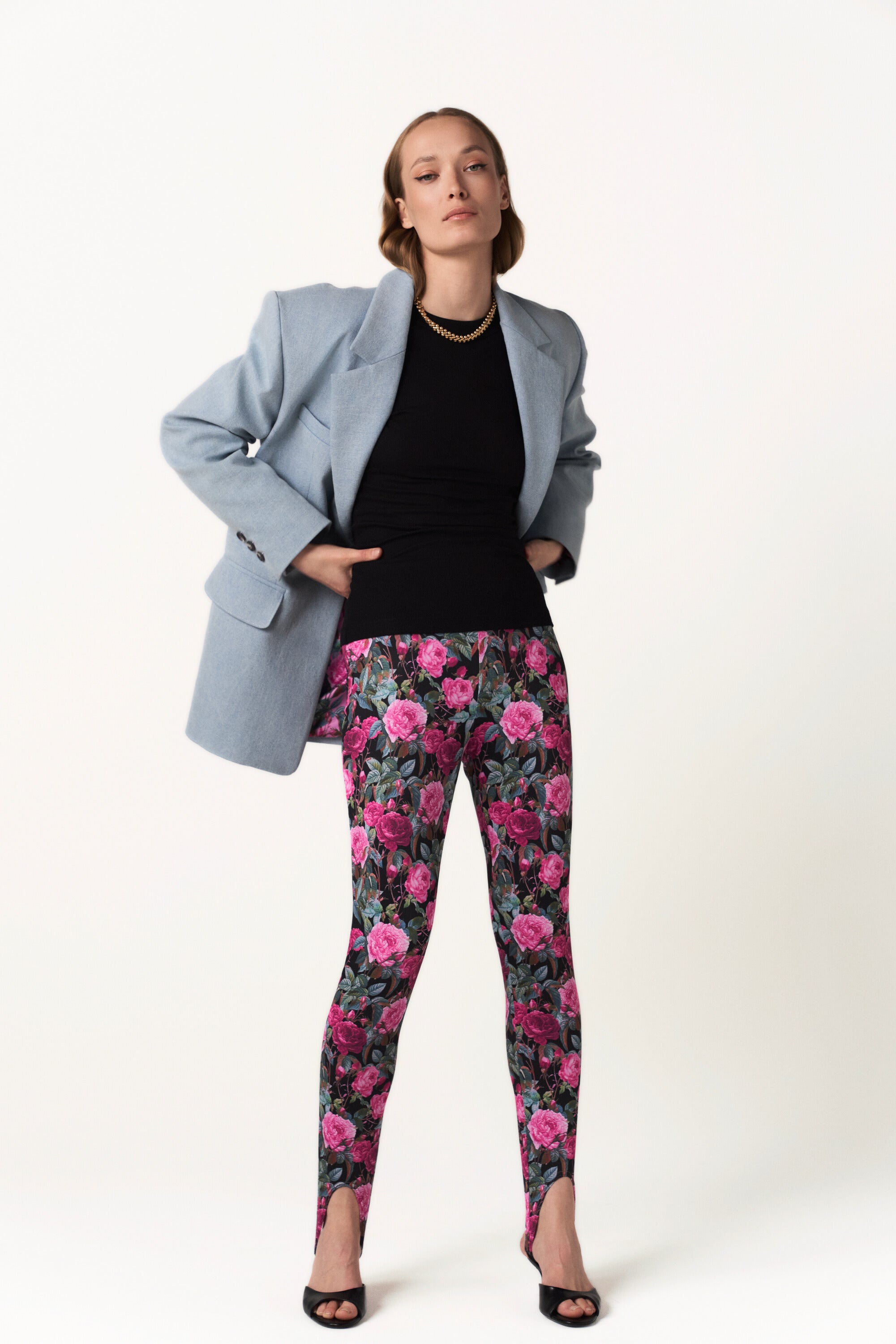 Floral Stretch Legging With Foot Strap - Nightbloom