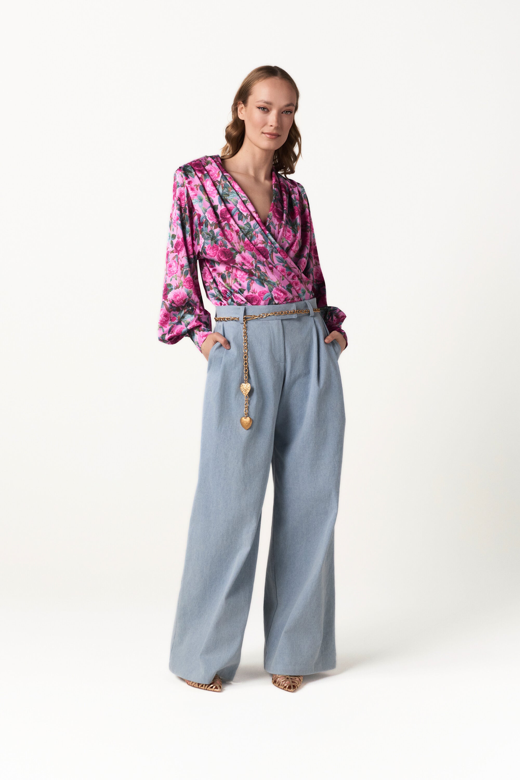 Draped Floral Satin Blouse - Bloom Force