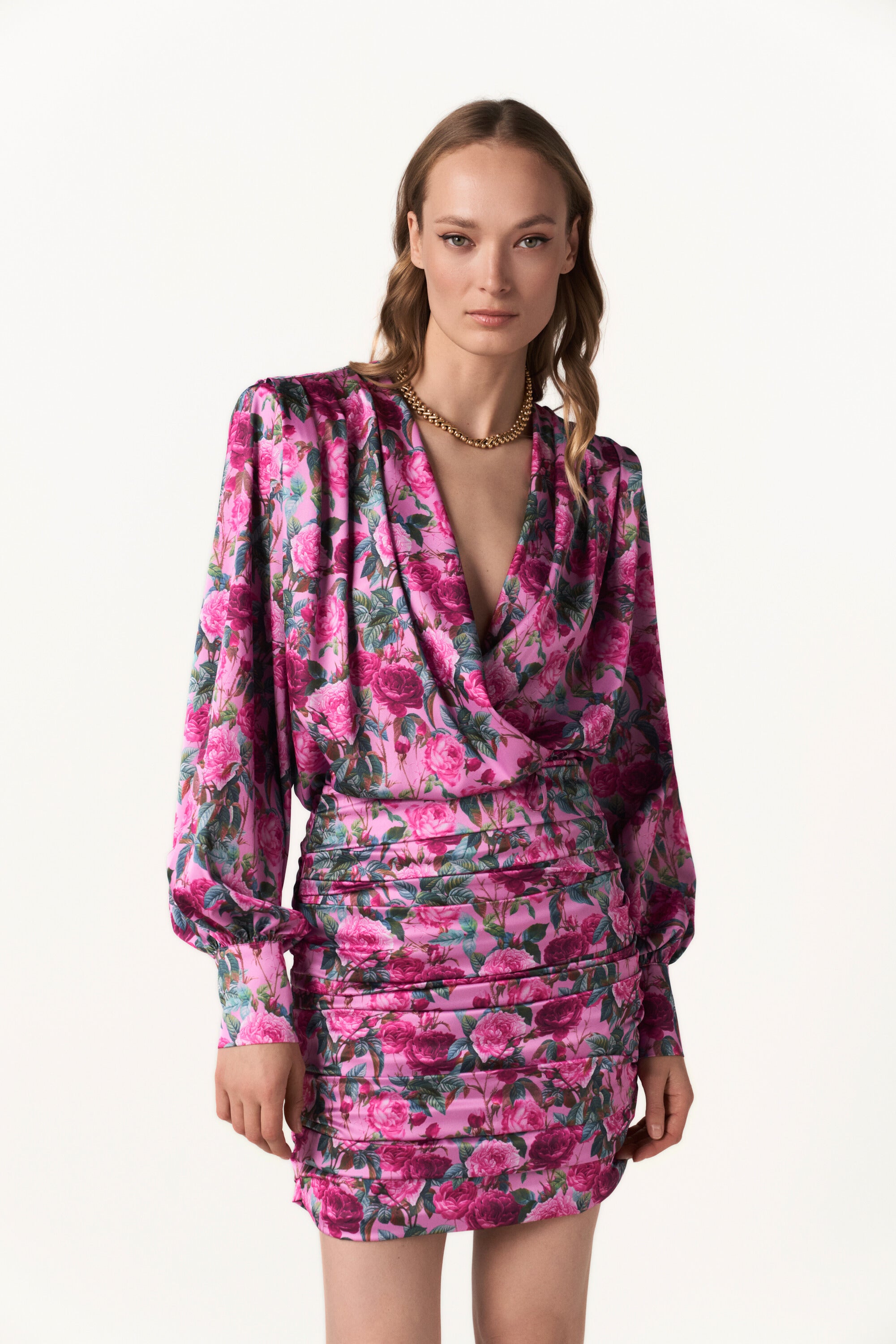 Draped Floral Satin Blouse - Bloom Force