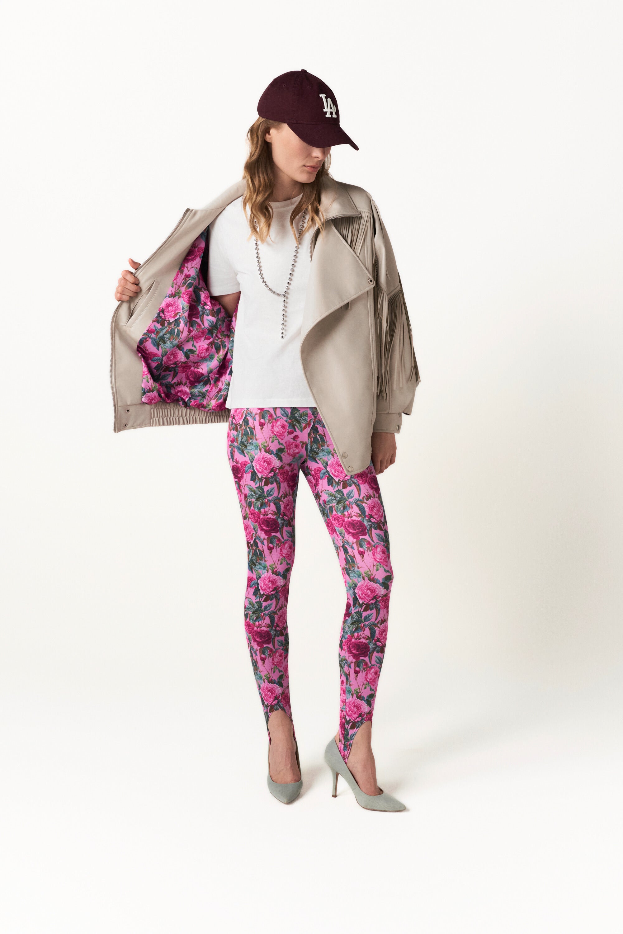 Fringed Faux Leather Bomber with Floral Lining - The Secret Bloom