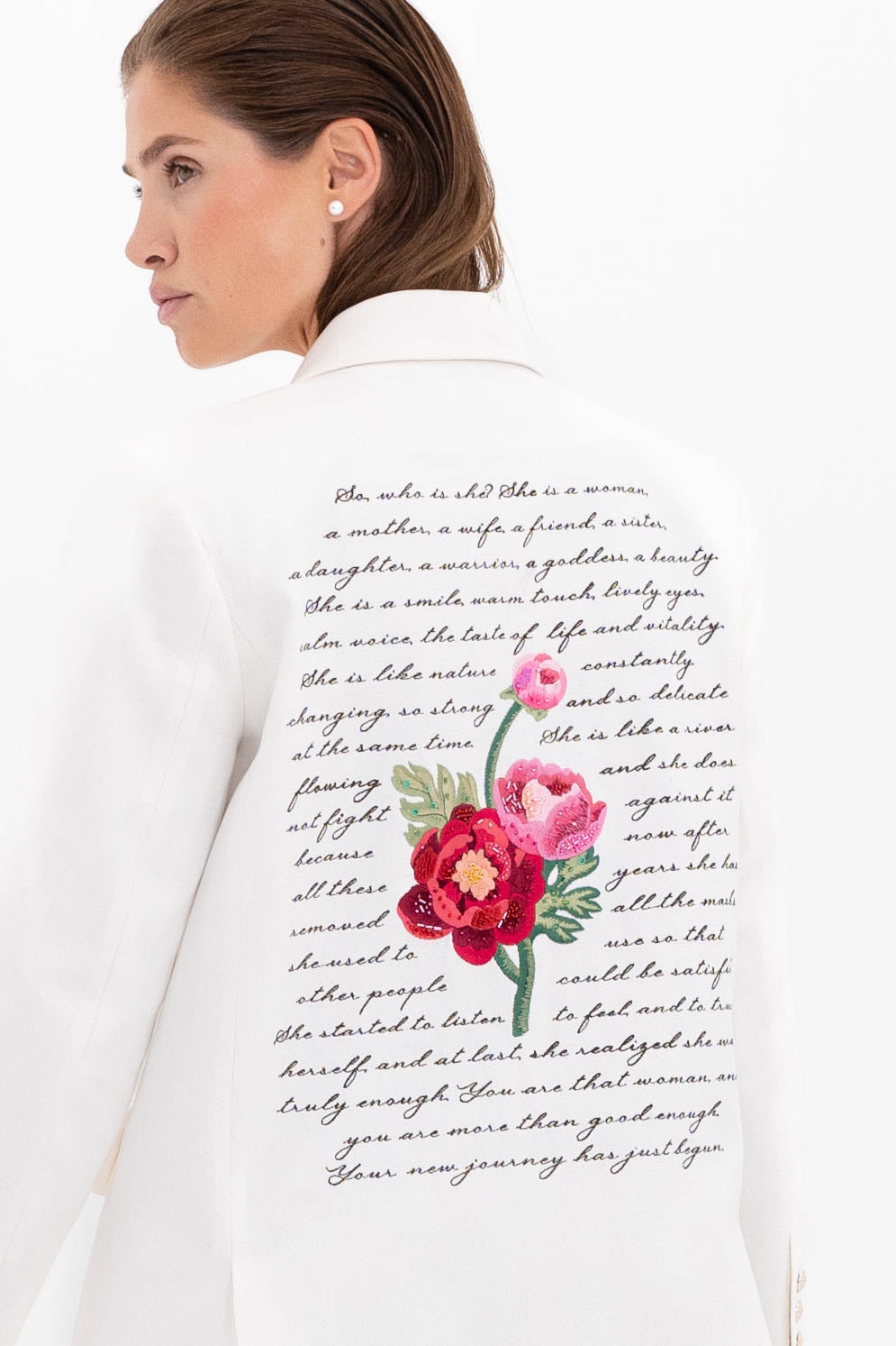 Oversized White Embroidered Jacket “More Than Enough”