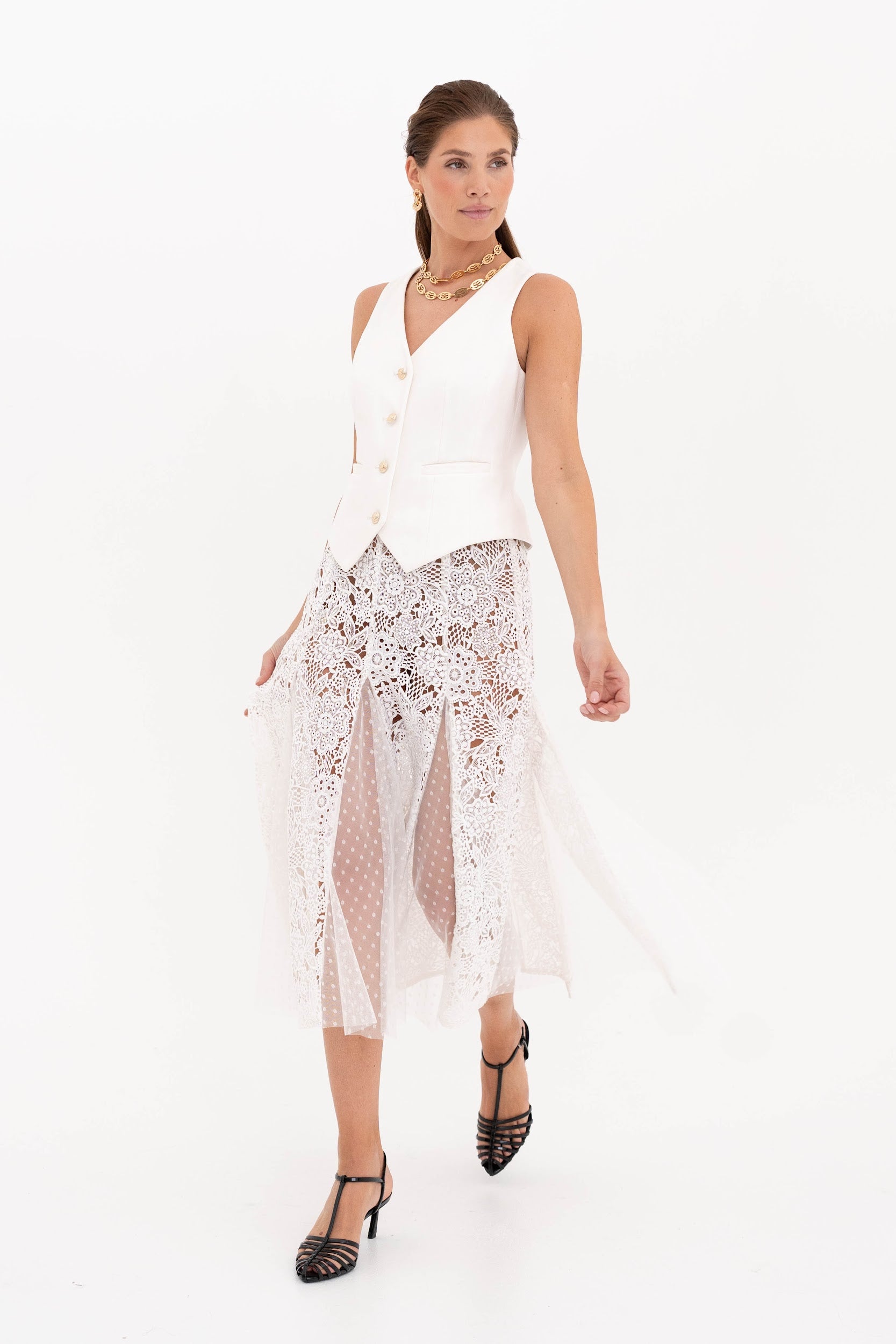 Lightly Transparent White Guipure Skirt “Innocent beginning”