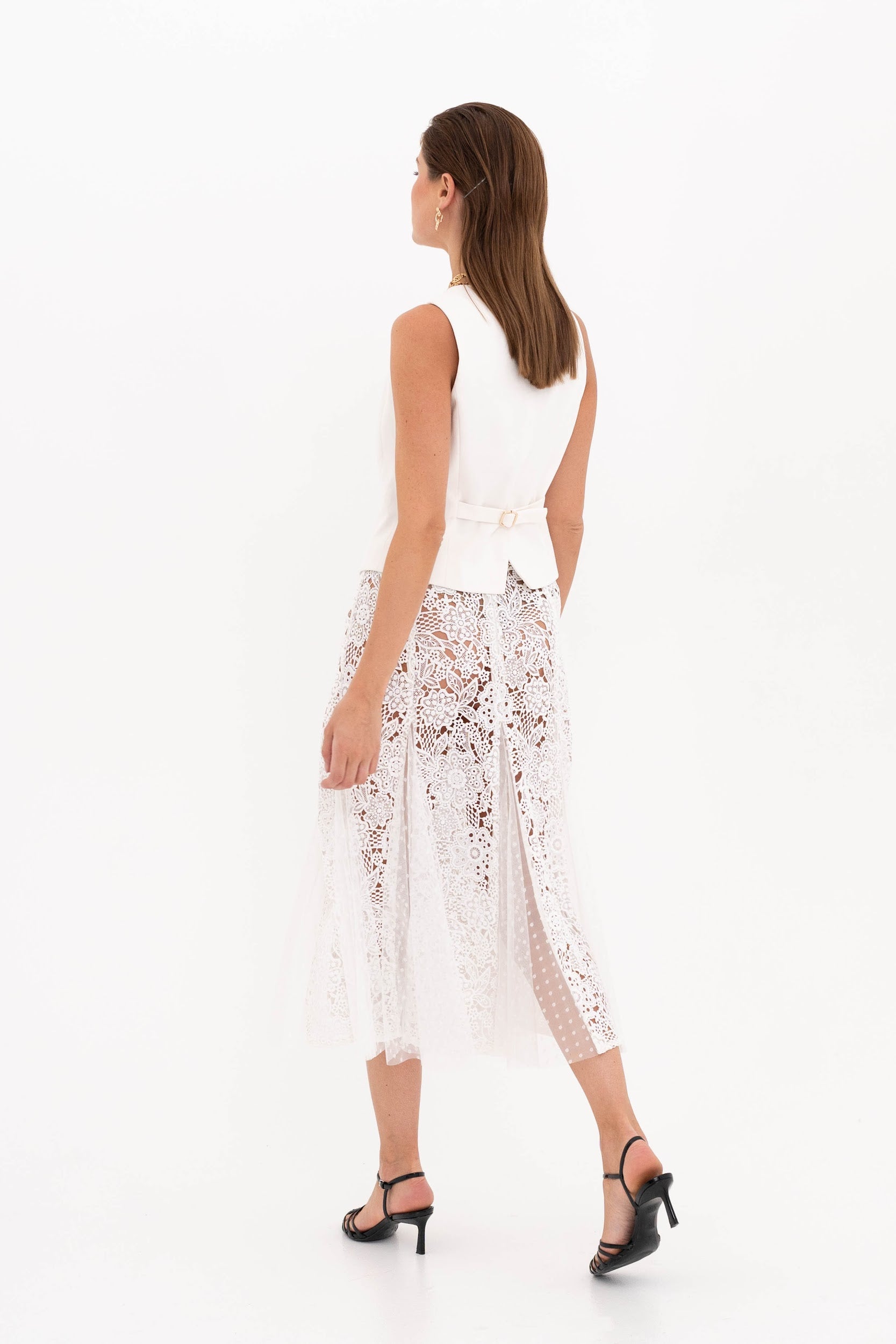 Lightly Transparent White Guipure Skirt “Innocent beginning”