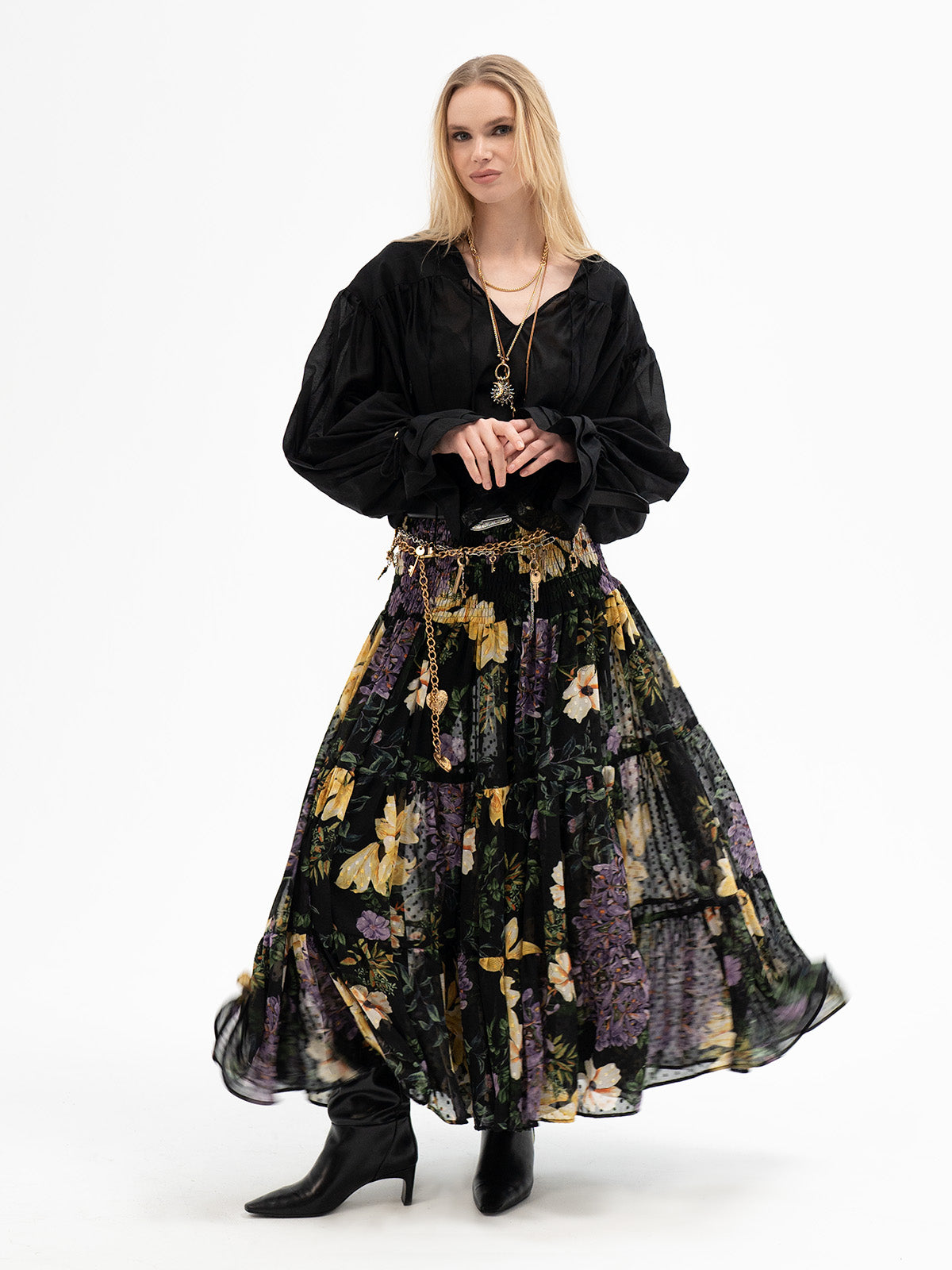 Flowing Black Blouse - Perthro Rune