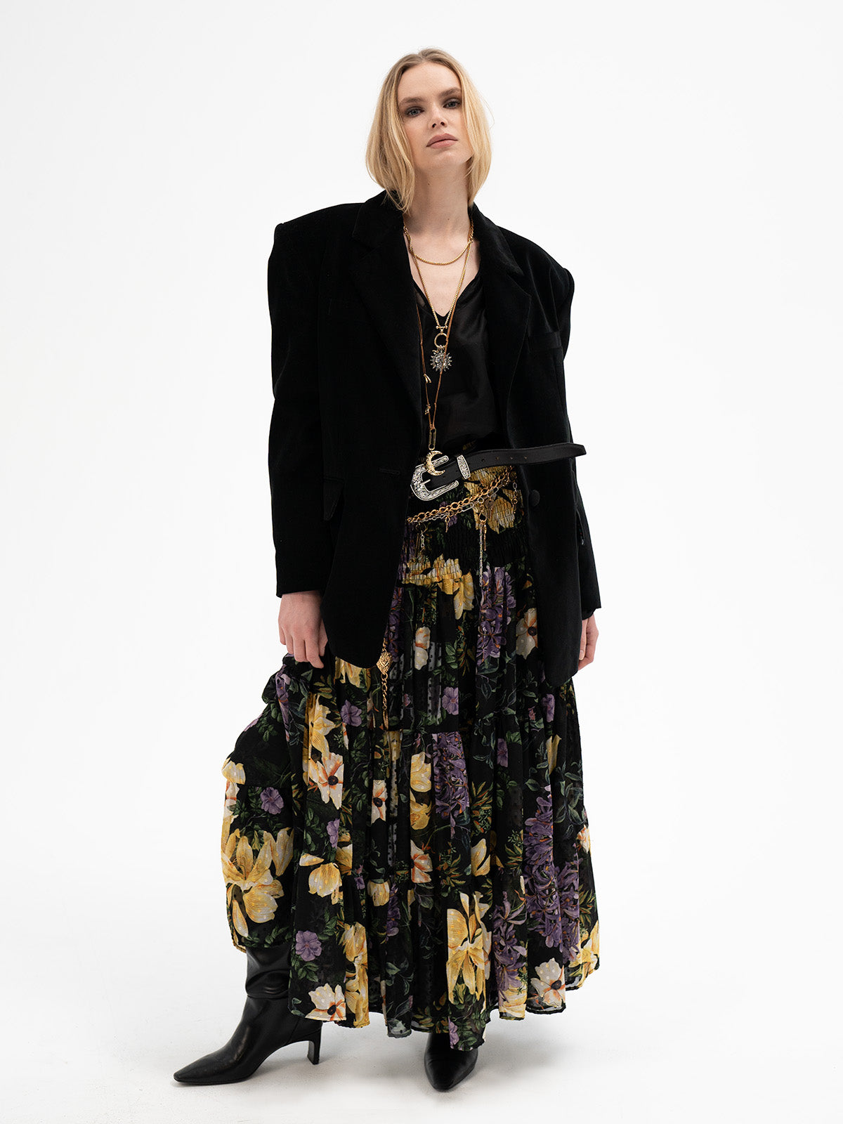 Maxi Layered Floral Skirt - Eiwaz Rune