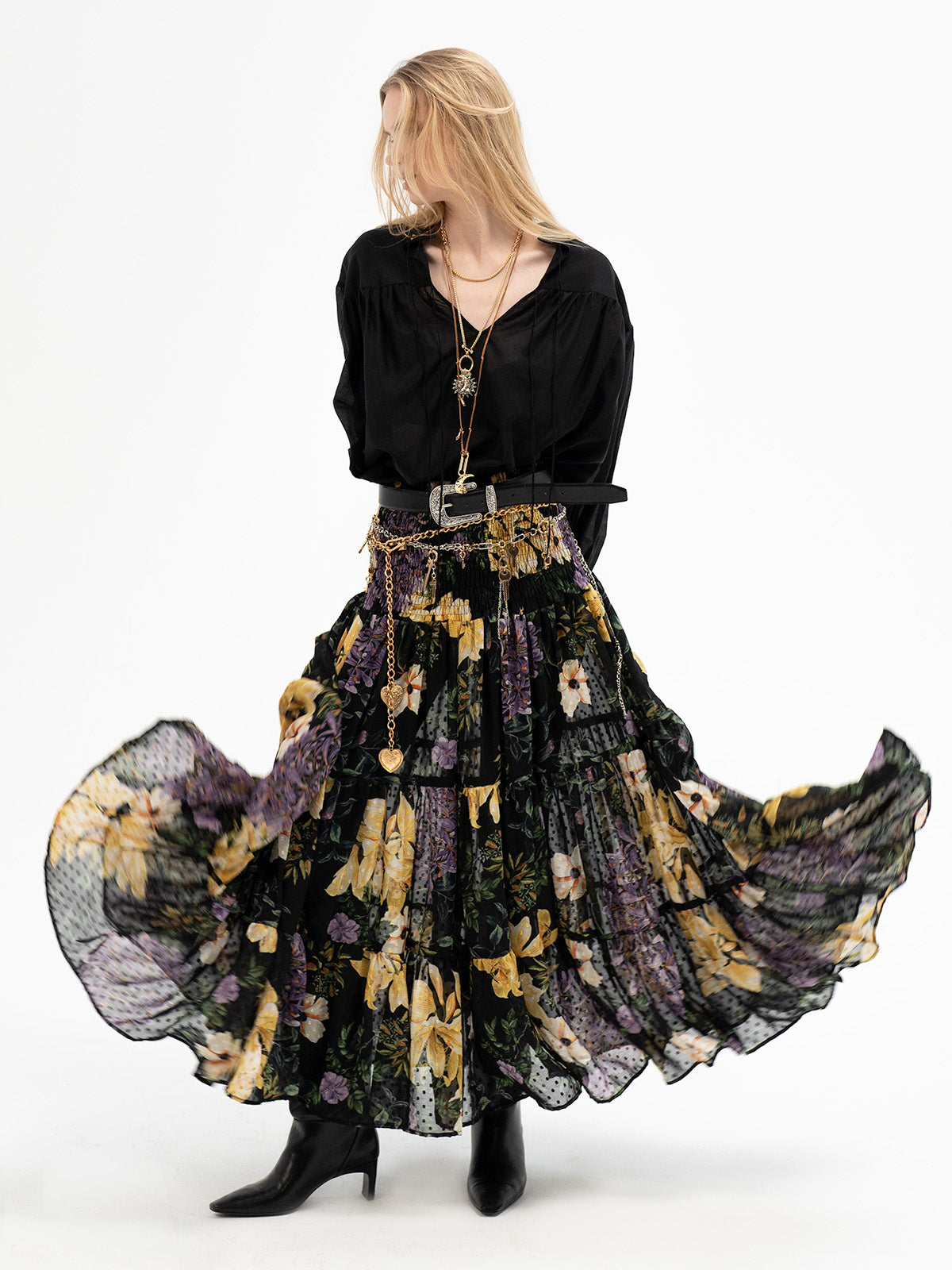 Maxi Layered Floral Skirt - Eiwaz Rune