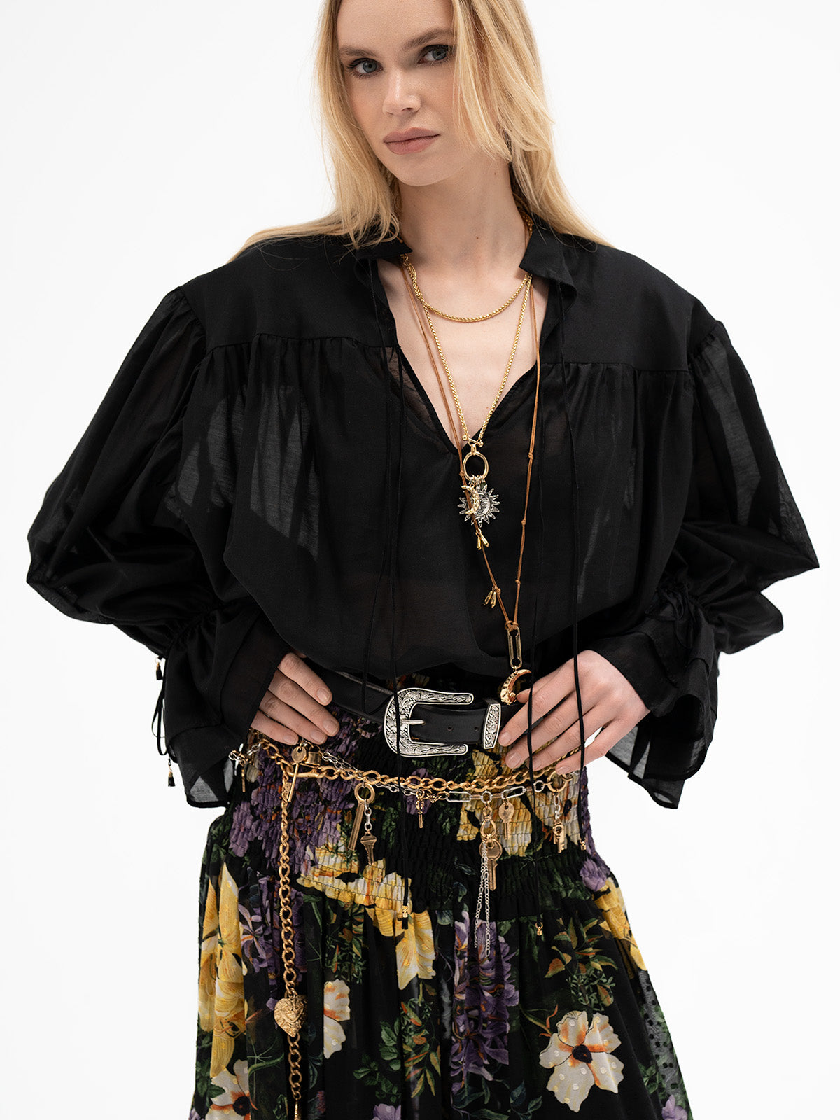 Flowing Black Blouse - Perthro Rune