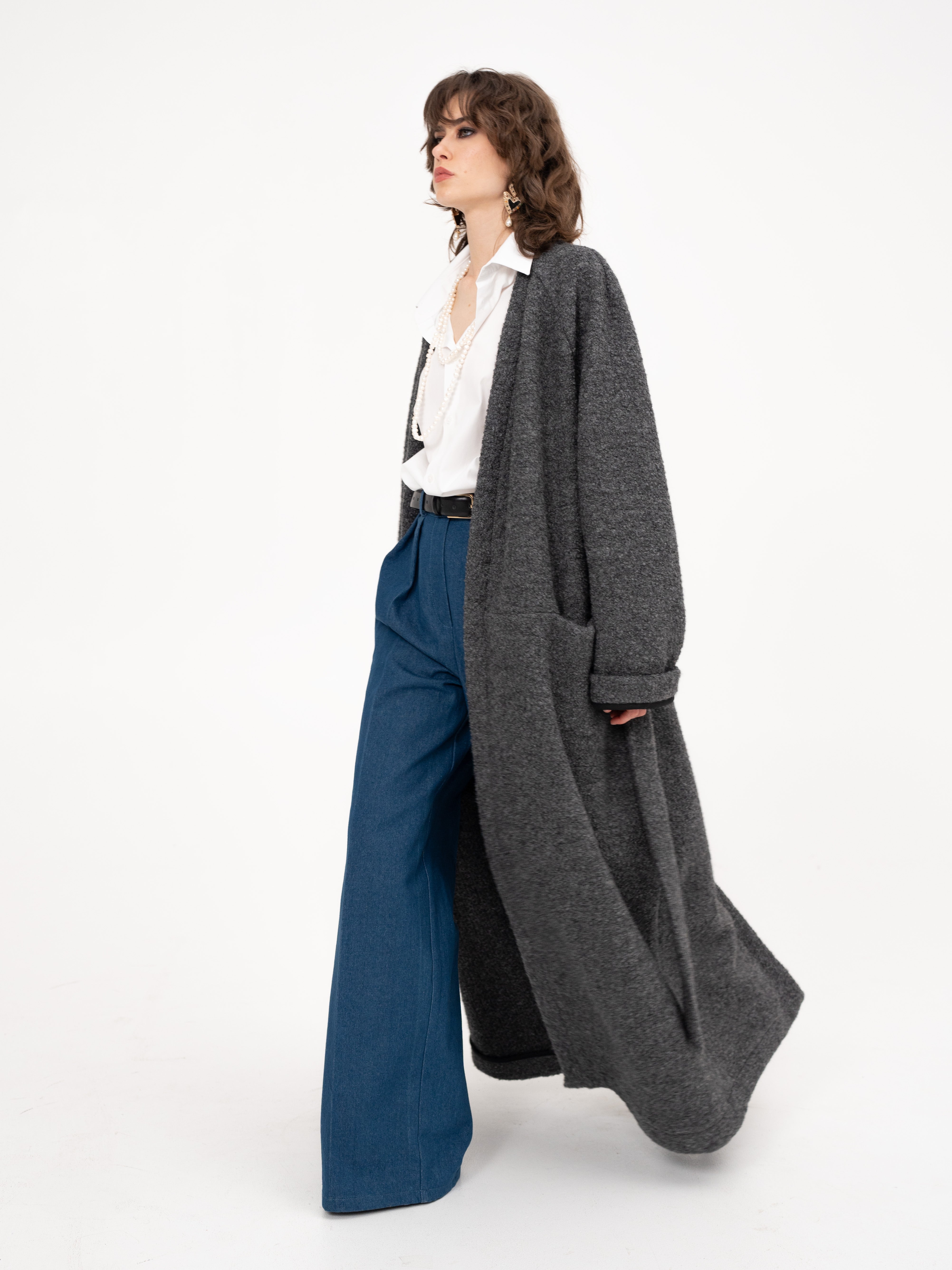 Wool Maxi Long Coat in Grey - 50 shades of grey