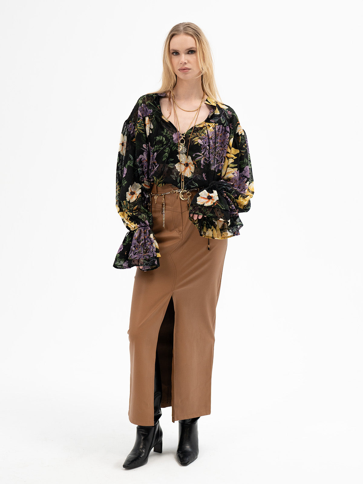 Faux Leather Midi Skirt - Gebo Rune