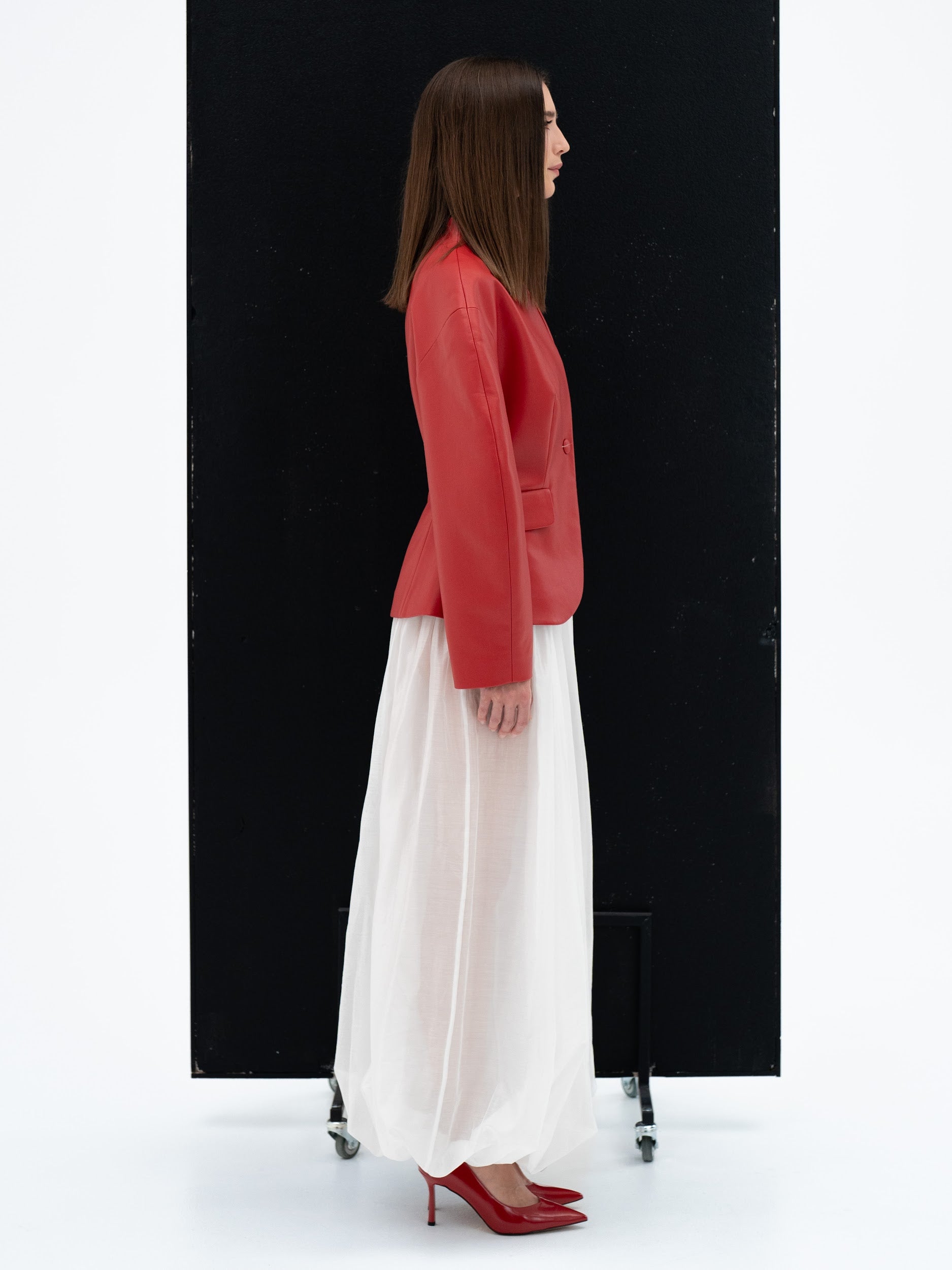 HI NO TORI RED FAUX SCULPTED BLAZER