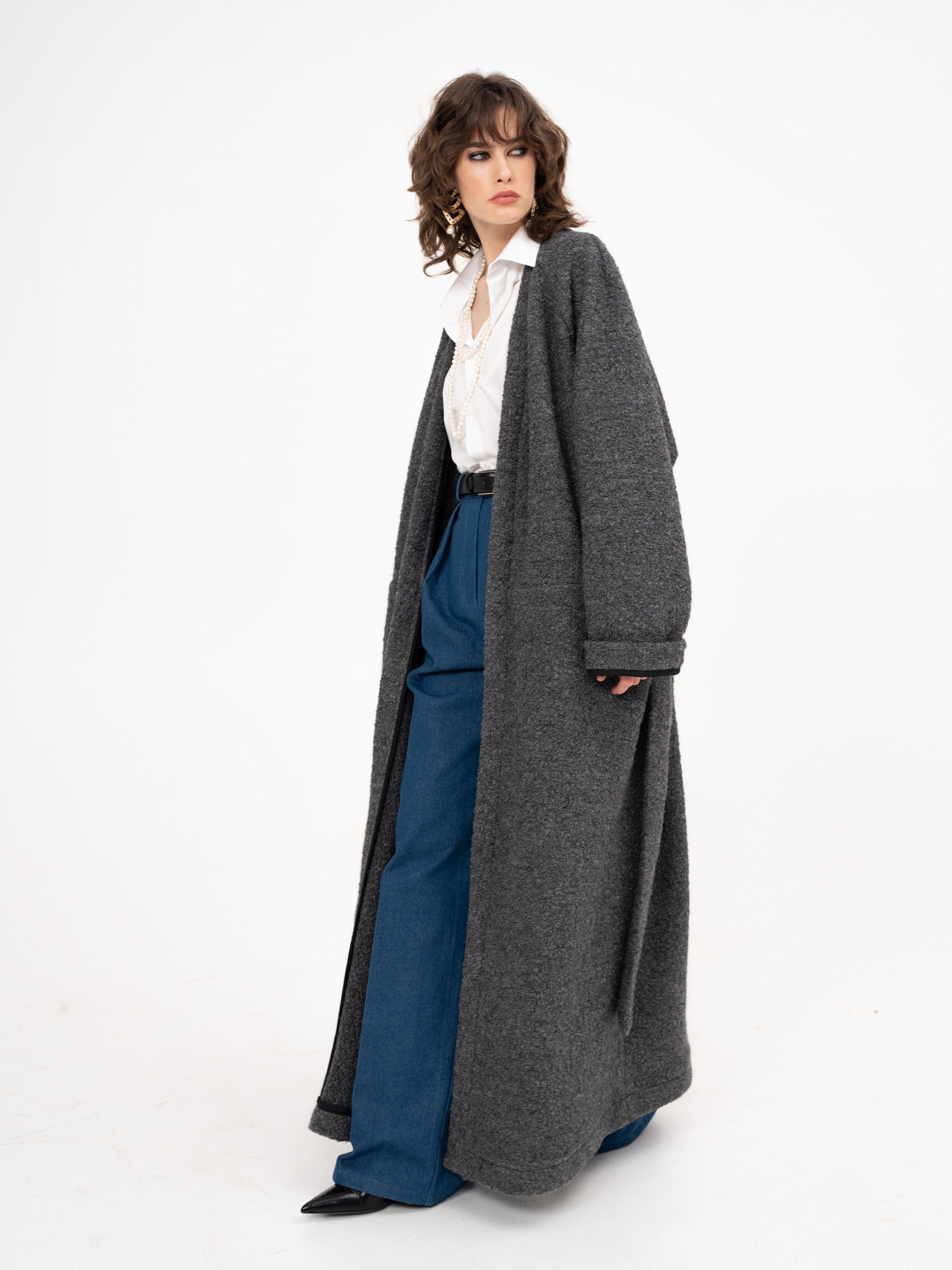 Wool Maxi Long Coat in Grey - 50 shades of grey