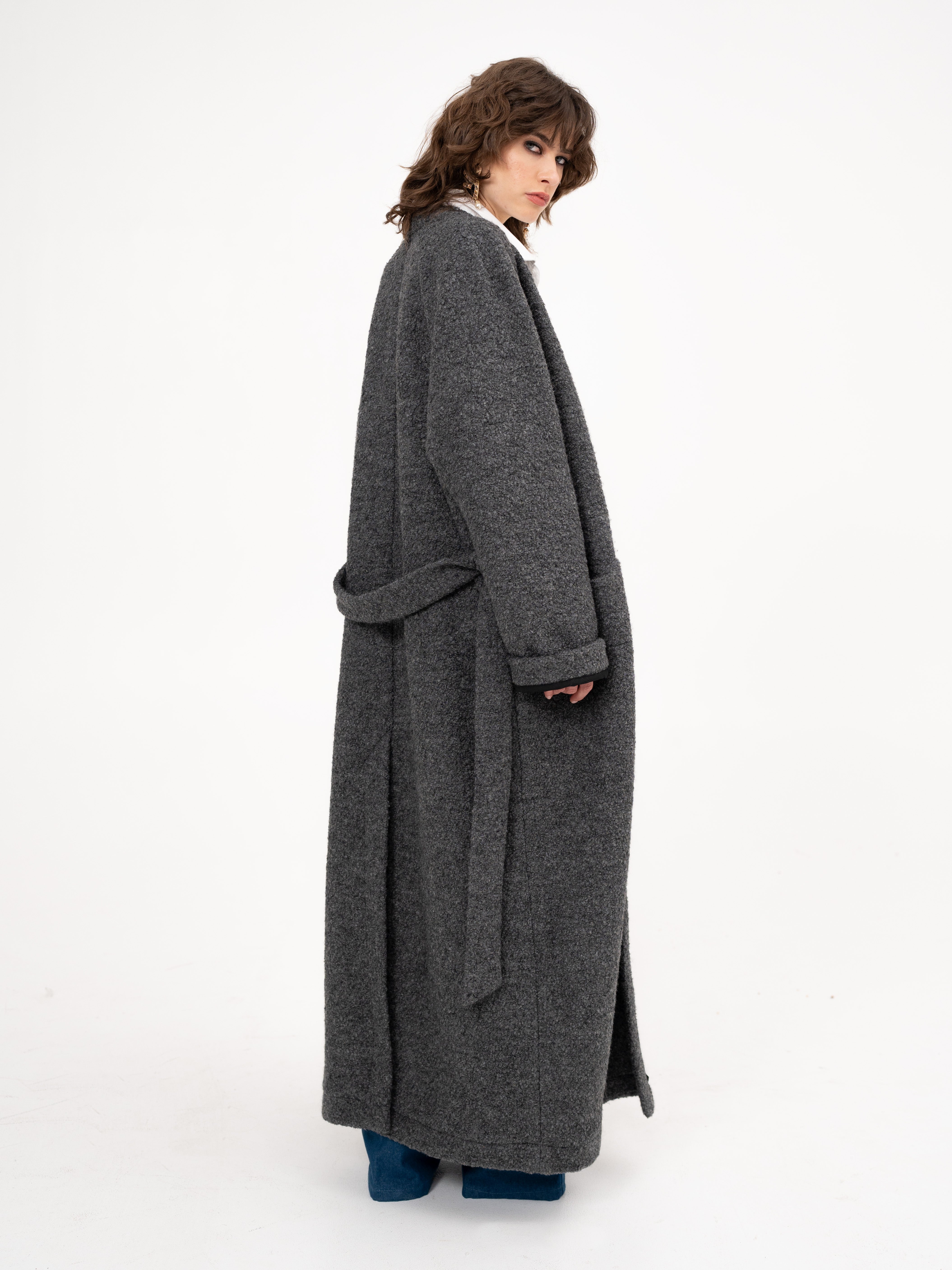 Wool Maxi Long Coat in Grey - 50 shades of grey